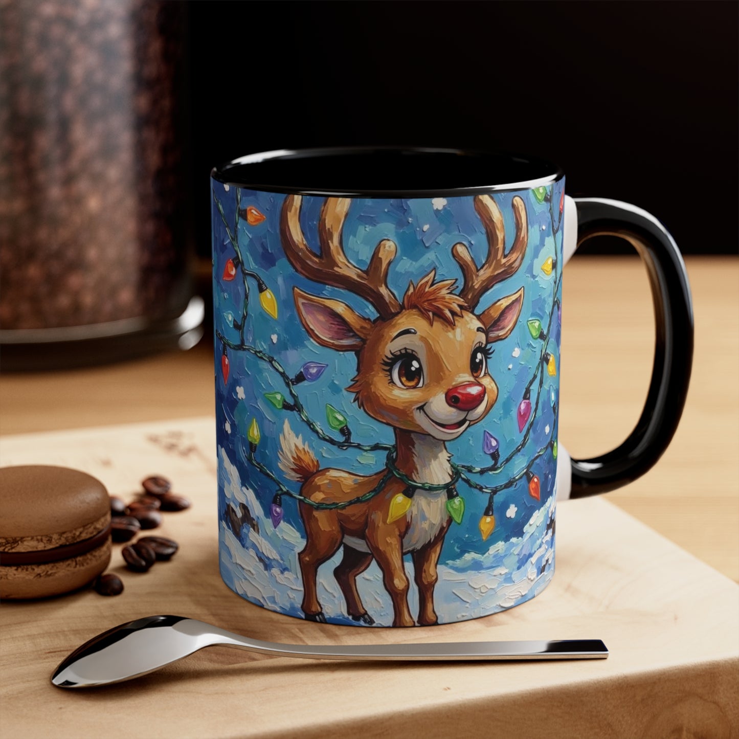 Cute Christmas Reindeer Accent Mug, Holiday Mug, Gift for Animal Lovers, Warm Beverage Holder, Festive Kitchen Decor