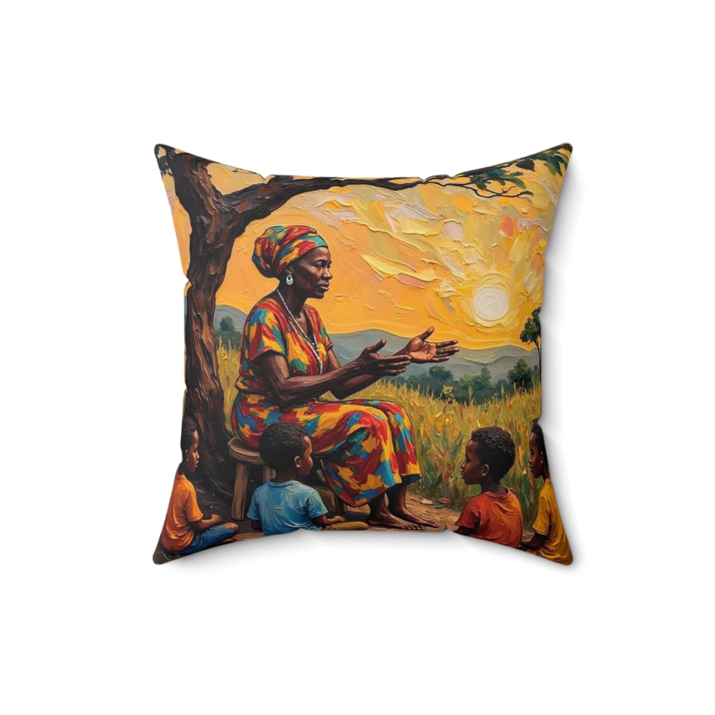 Cultural Storyteller Square Pillow – Boho Home Decor, Ethnic Art Cushion, Unique Gift, Living Room Style, Mother's Day Decor