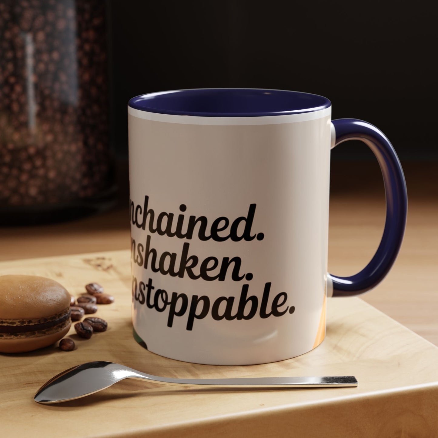 Unchained Unshaken Unstoppable Accent Coffee Mug, Juneteenth
