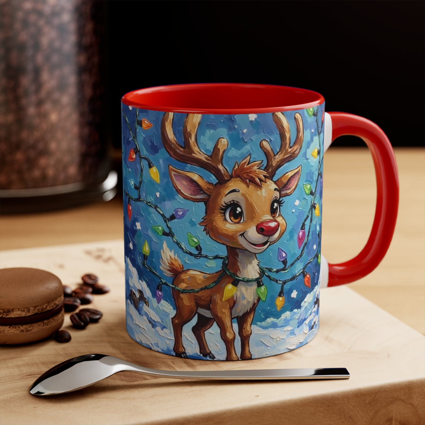 Cute Christmas Reindeer Accent Mug, Holiday Mug, Gift for Animal Lovers, Warm Beverage Holder, Festive Kitchen Decor