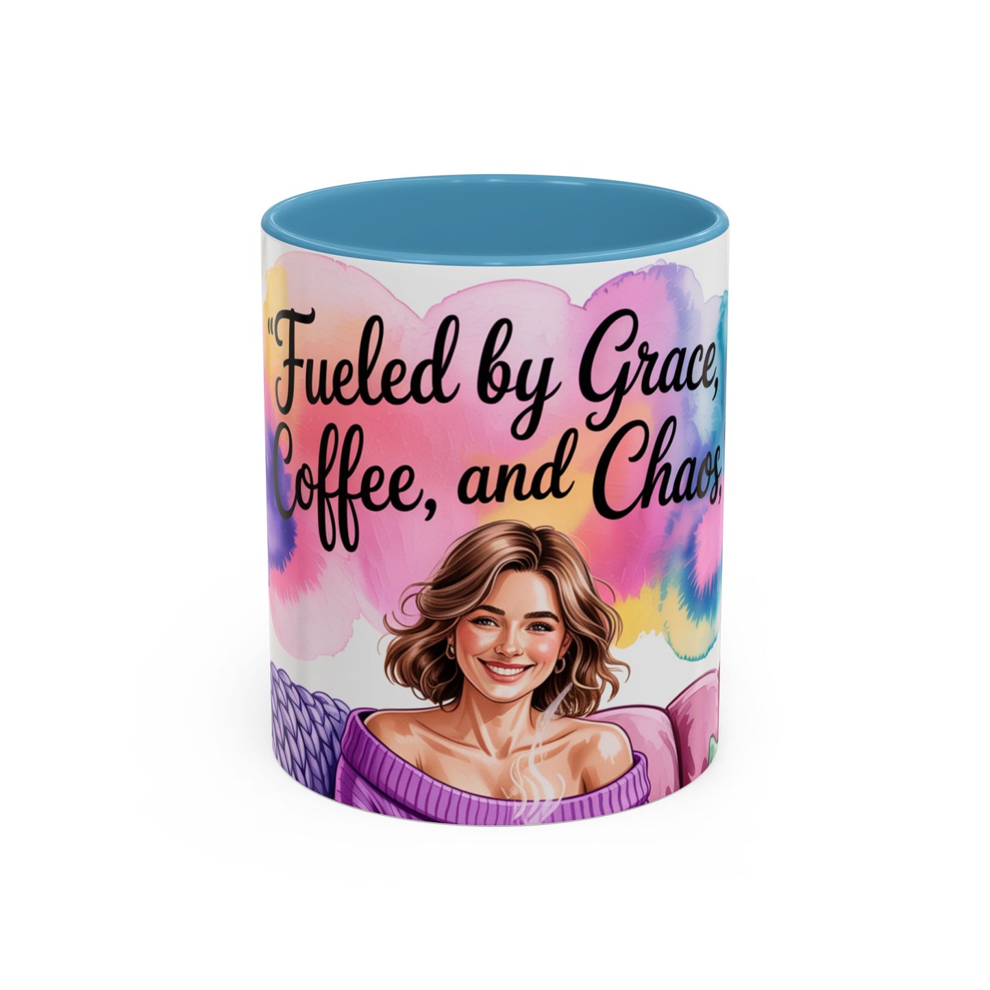 Fueled by Grace, Coffee, and Chaos Accent Coffee Mug, Colorful Design for Coffee Lovers, Hot chocolate