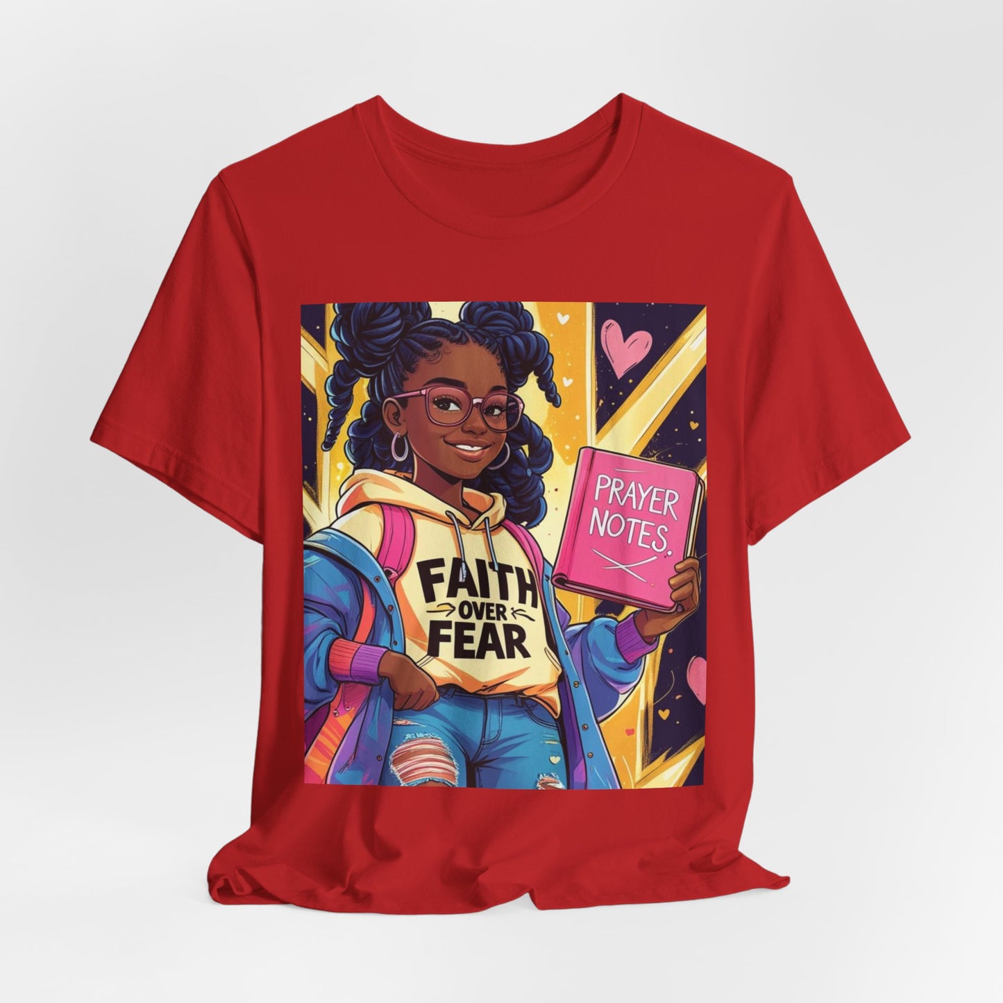 Faith Over Fear Unisex Tee - Empowering Graphic Shirt for Positivity, Inspirational Gift, Youth Apparel, Prayer Notes Design, Teen, Women