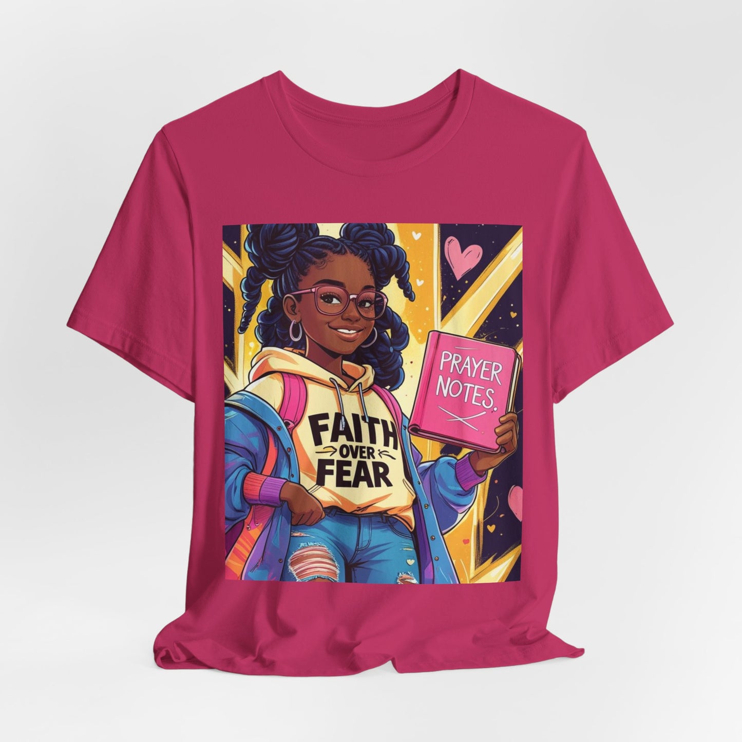 Faith Over Fear Unisex Tee - Empowering Graphic Shirt for Positivity, Inspirational Gift, Youth Apparel, Prayer Notes Design, Teen, Women