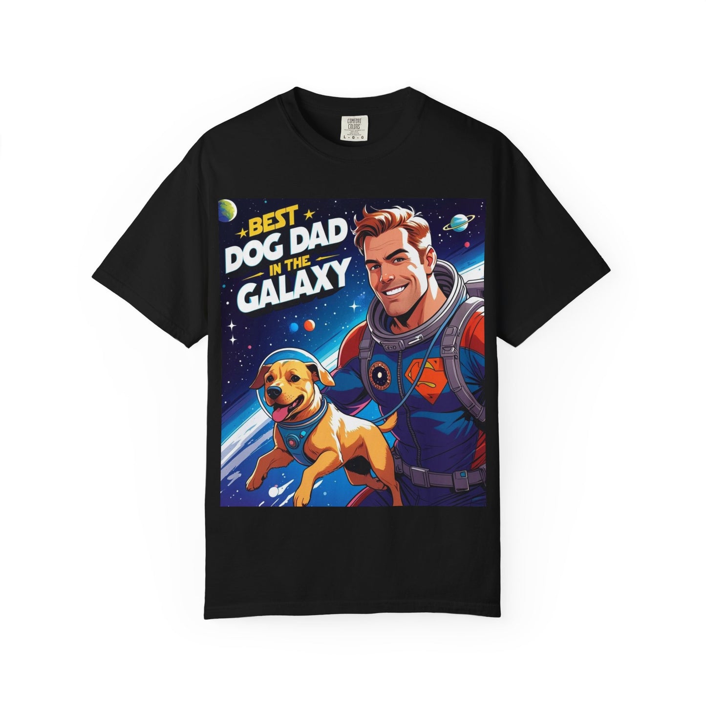 Best Dog Dad in the Galaxy Tee | Unisex Garment-Dyed T-shirt, Dog Lover Gift, Father's Day Shirt, Cute Dog Dad Apparel, Space Theme Tee