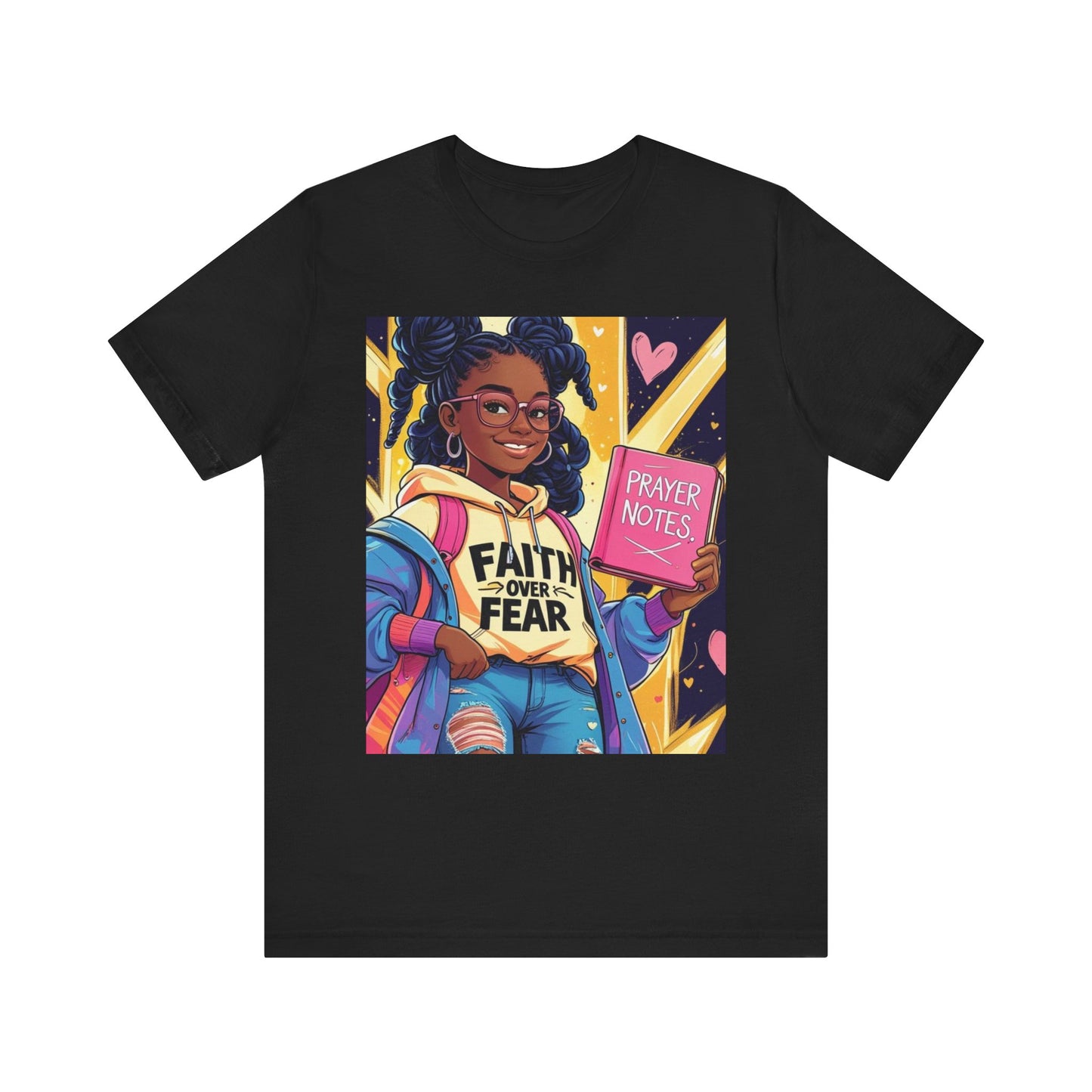 Faith Over Fear Unisex Tee - Empowering Graphic Shirt for Positivity, Inspirational Gift, Youth Apparel, Prayer Notes Design, Teen, Women