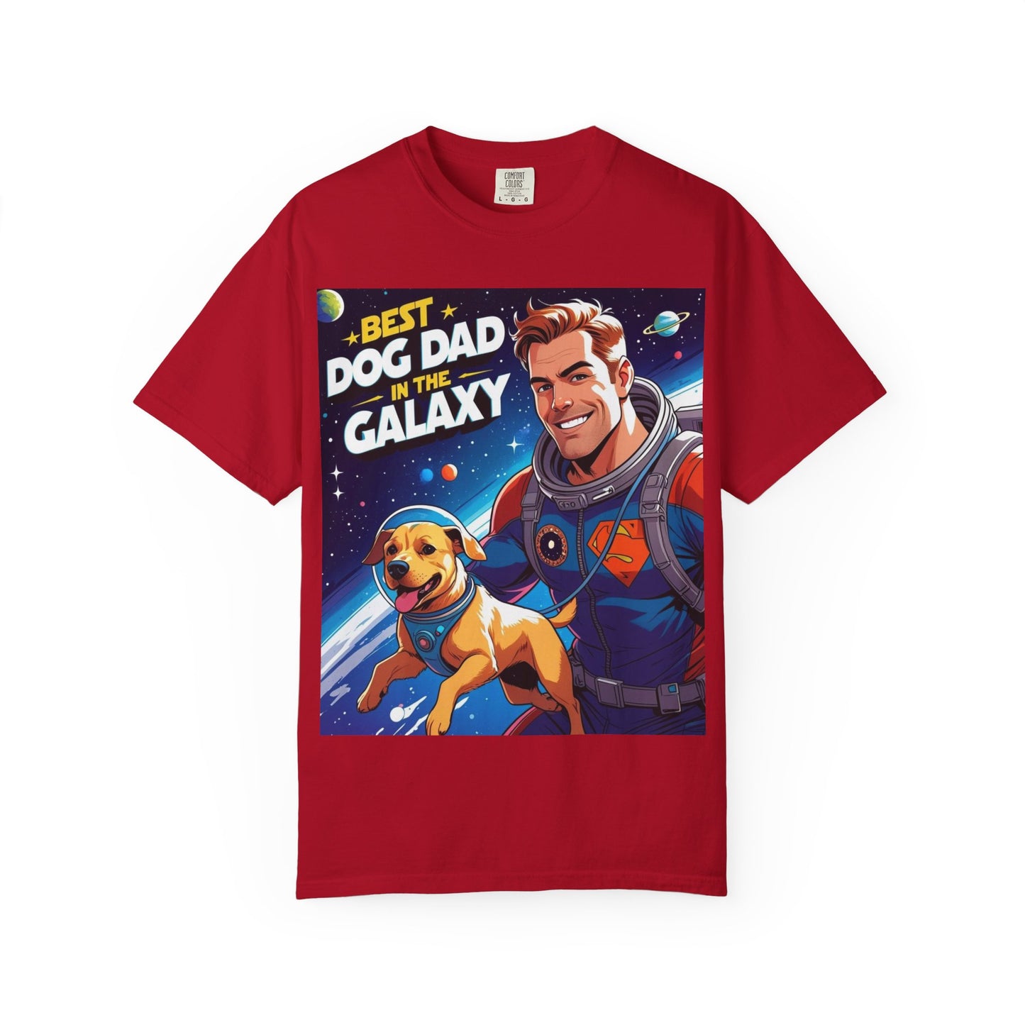 Best Dog Dad in the Galaxy Tee | Unisex Garment-Dyed T-shirt, Dog Lover Gift, Father's Day Shirt, Cute Dog Dad Apparel, Space Theme Tee