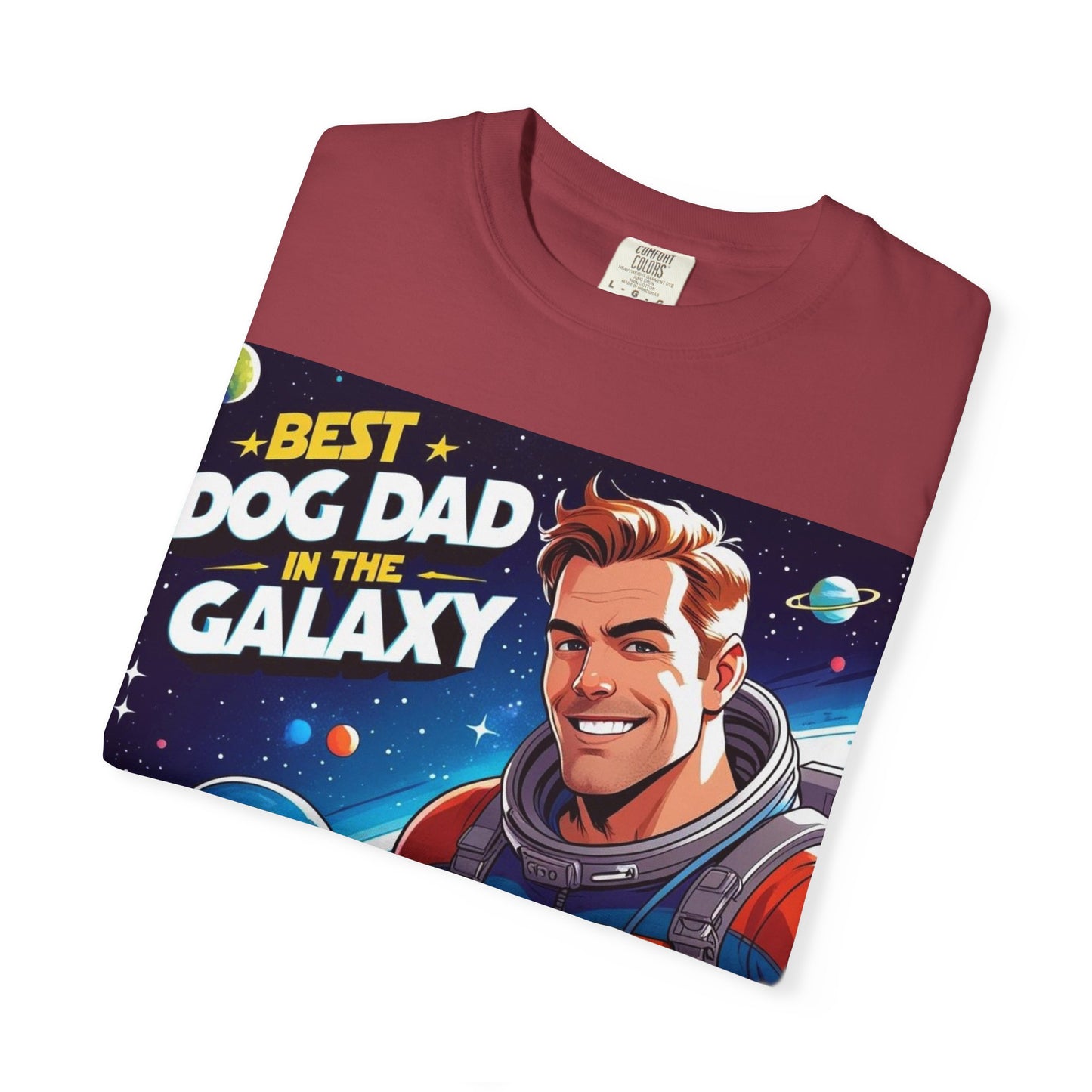 Best Dog Dad in the Galaxy Tee | Unisex Garment-Dyed T-shirt, Dog Lover Gift, Father's Day Shirt, Cute Dog Dad Apparel, Space Theme Tee