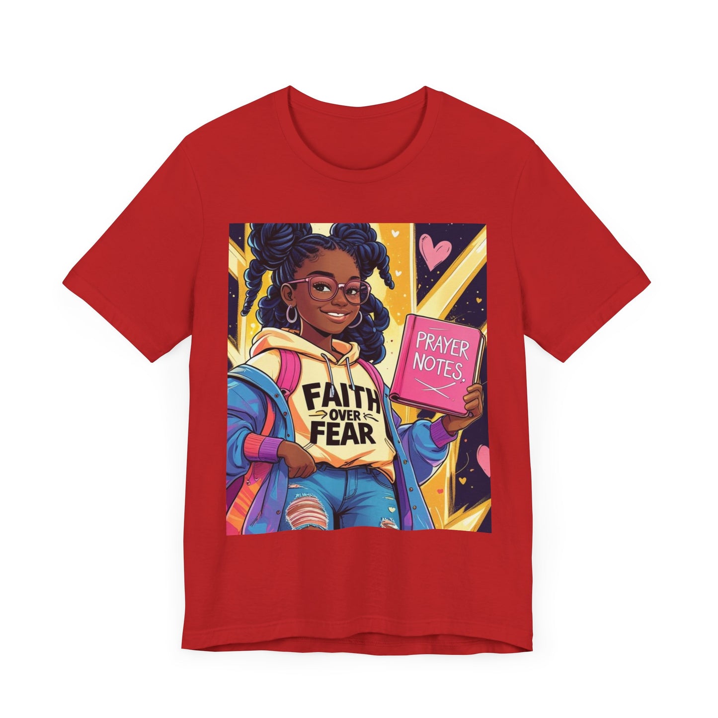 Faith Over Fear Unisex Tee - Empowering Graphic Shirt for Positivity, Inspirational Gift, Youth Apparel, Prayer Notes Design, Teen, Women