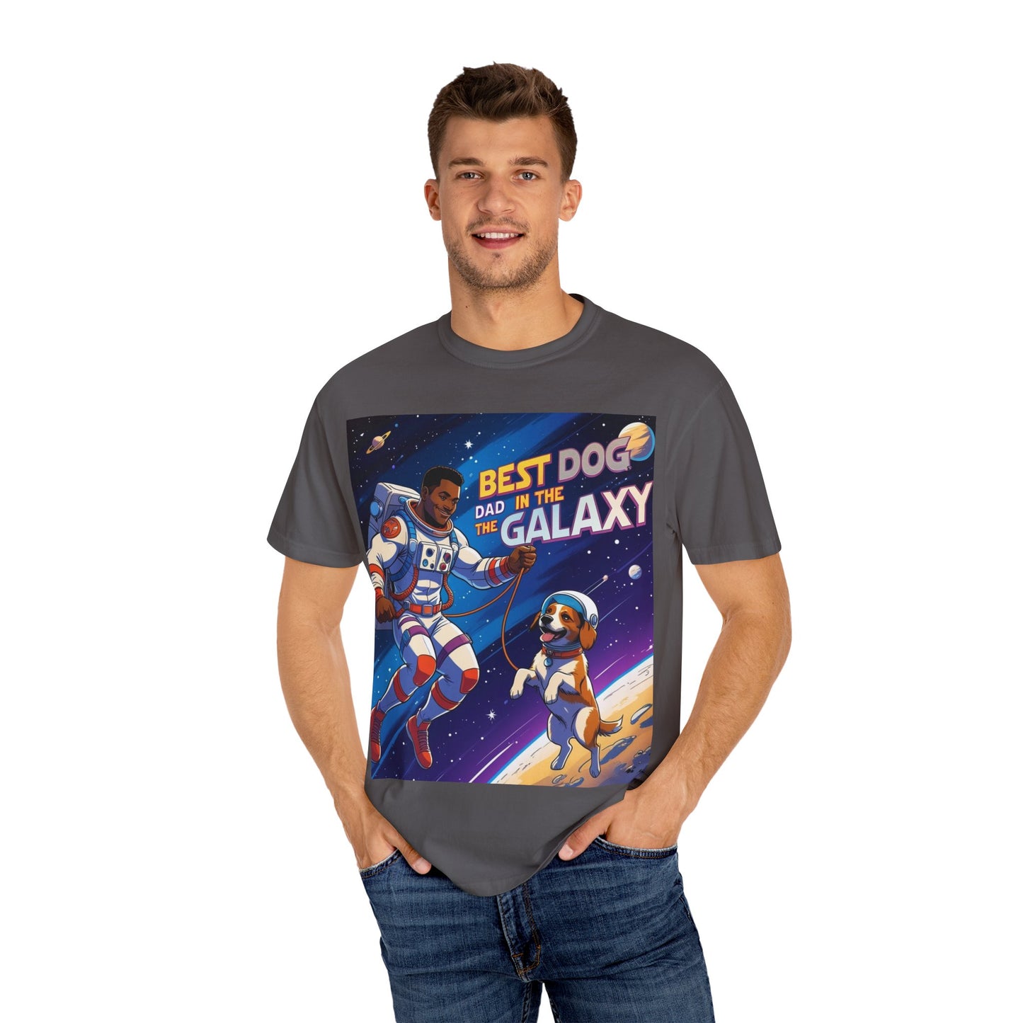 Best Dog Dad in the Galaxy T-Shirt, Unisex Space-Themed Tee, Dog Lover Gift, Father's Day Shirt, Gift for Dog Dads, Galaxy Graphic Tee