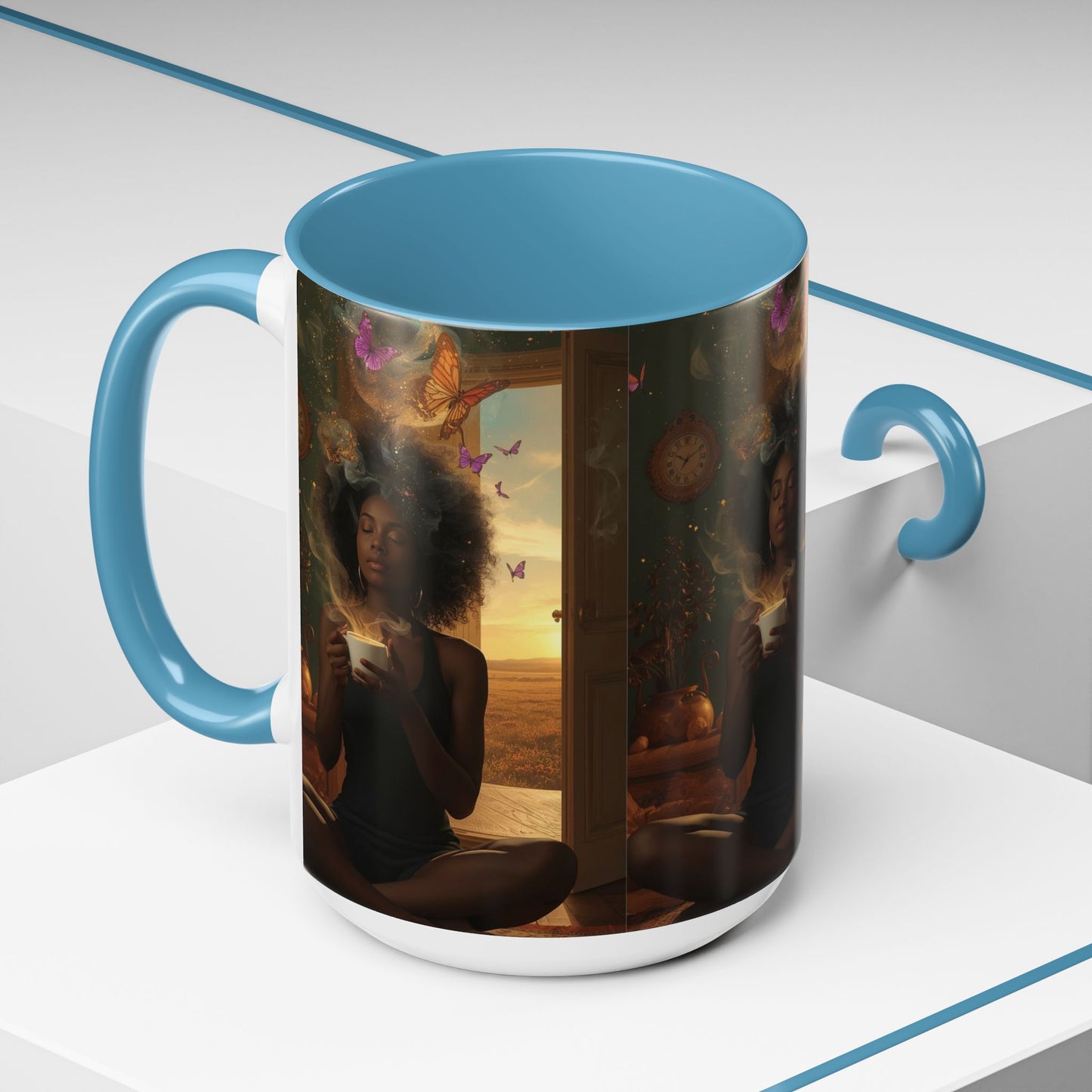 Serene Morning Accent Coffee Mug - Perfect for Tea Lovers, Unique Gift for Women, Cozy Home Decor, Butterfly Design Memento