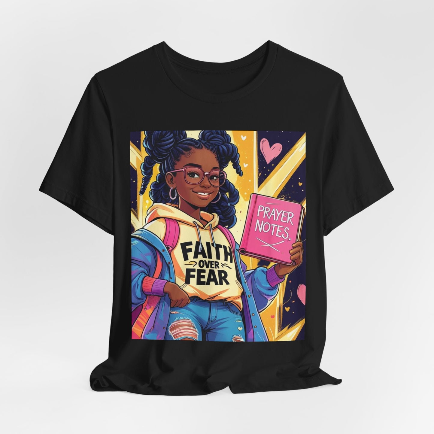 Faith Over Fear Unisex Tee - Empowering Graphic Shirt for Positivity, Inspirational Gift, Youth Apparel, Prayer Notes Design, Teen, Women