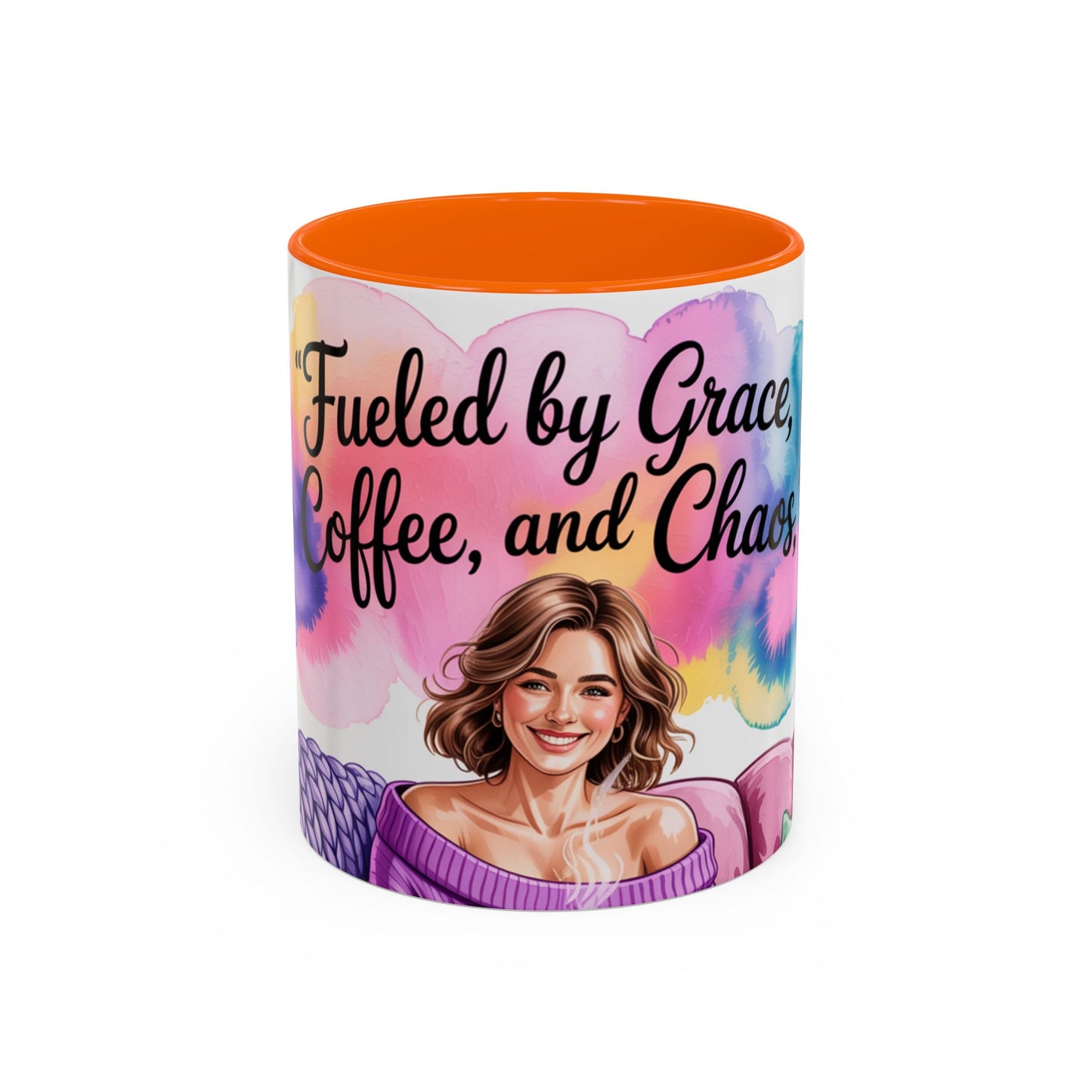 Fueled by Grace, Coffee, and Chaos Accent Coffee Mug, Colorful Design for Coffee Lovers, Hot chocolate