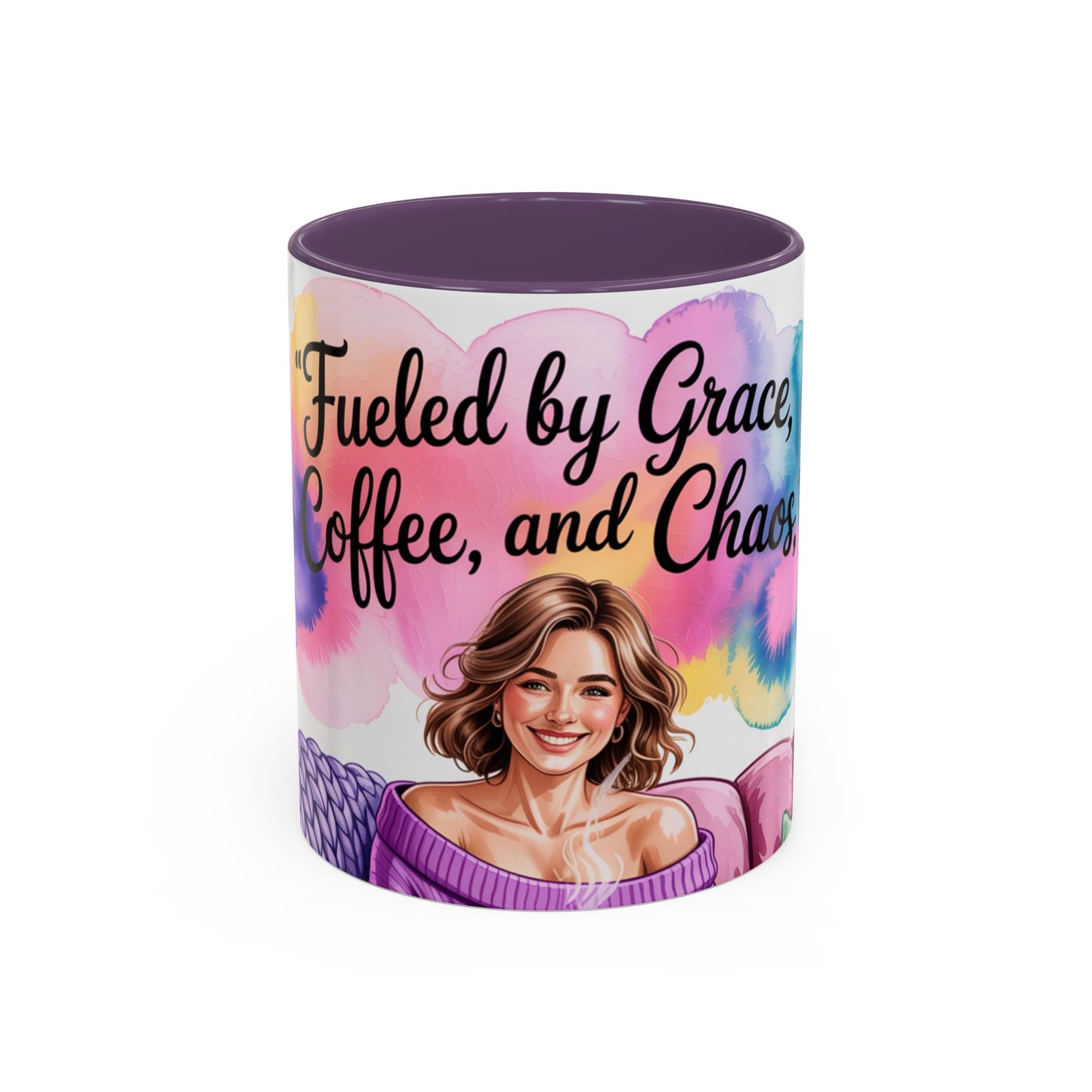 Fueled by Grace, Coffee, and Chaos Accent Coffee Mug, Colorful Design for Coffee Lovers, Hot chocolate
