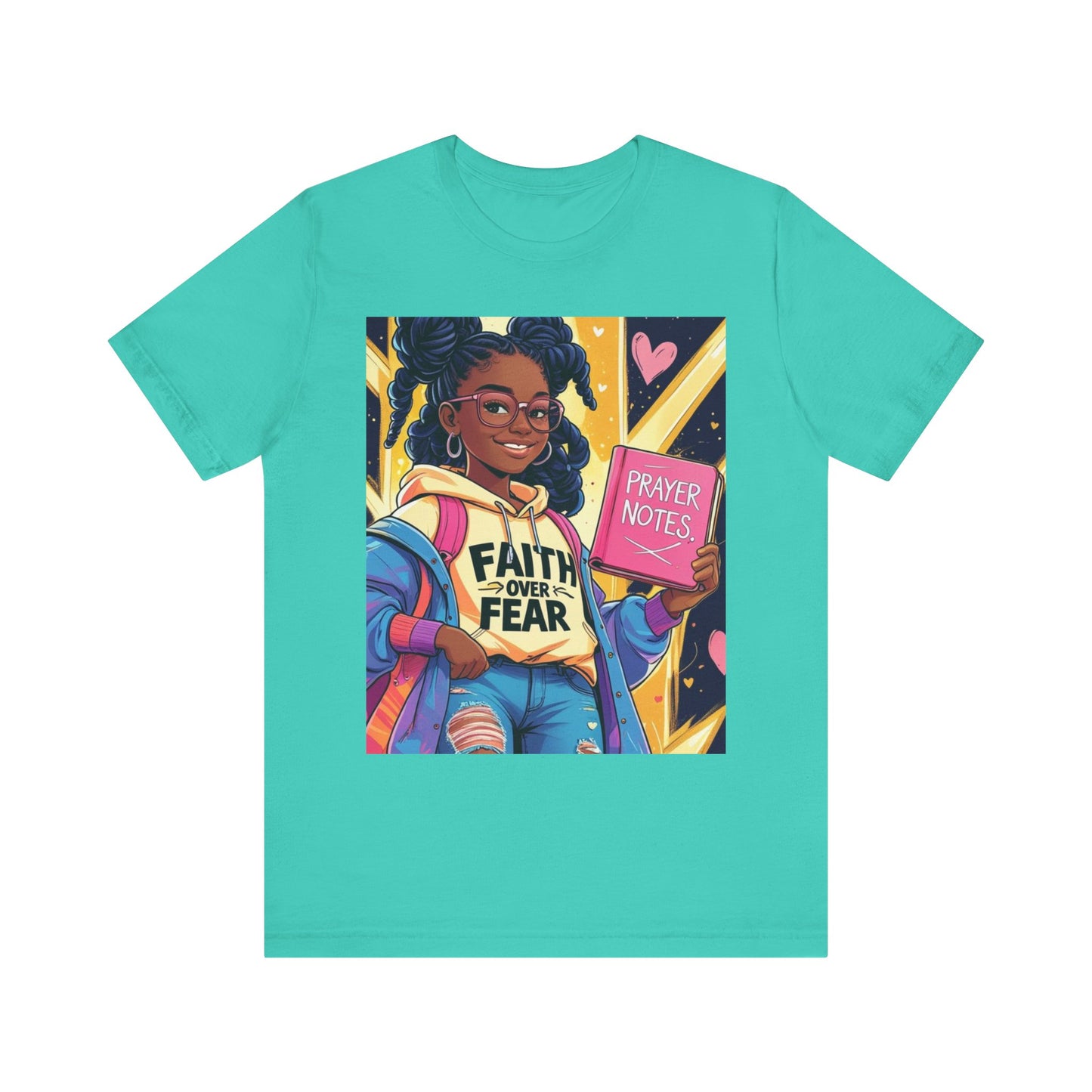 Faith Over Fear Unisex Tee - Empowering Graphic Shirt for Positivity, Inspirational Gift, Youth Apparel, Prayer Notes Design, Teen, Women