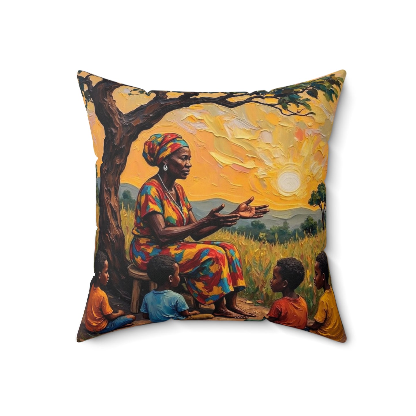Cultural Storyteller Square Pillow – Boho Home Decor, Ethnic Art Cushion, Unique Gift, Living Room Style, Mother's Day Decor