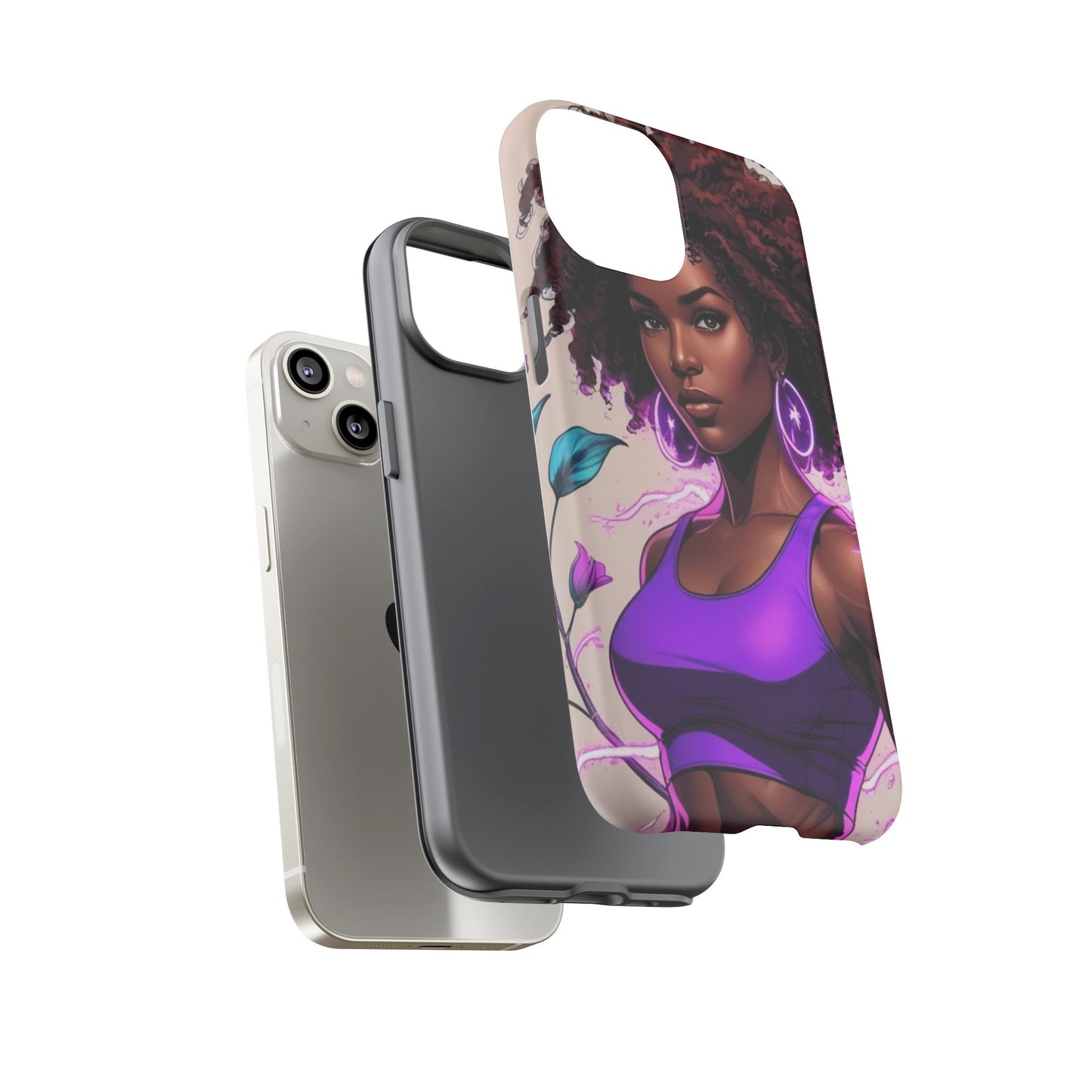Vibrant Phone Case featuring Empowering Design, Black Woman Art, Floral Phone Accessory, Tough Cases for Gifts, Unique Gift for Her