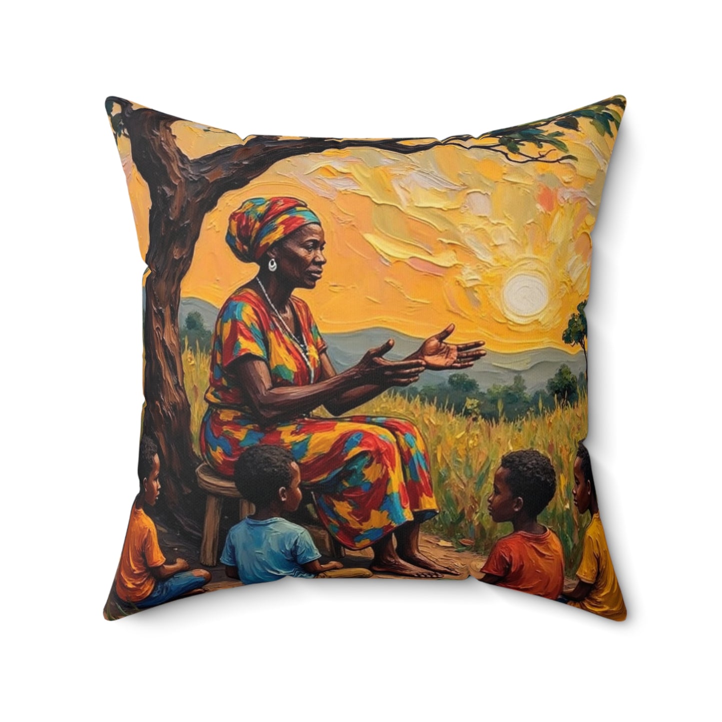 Cultural Storyteller Square Pillow – Boho Home Decor, Ethnic Art Cushion, Unique Gift, Living Room Style, Mother's Day Decor