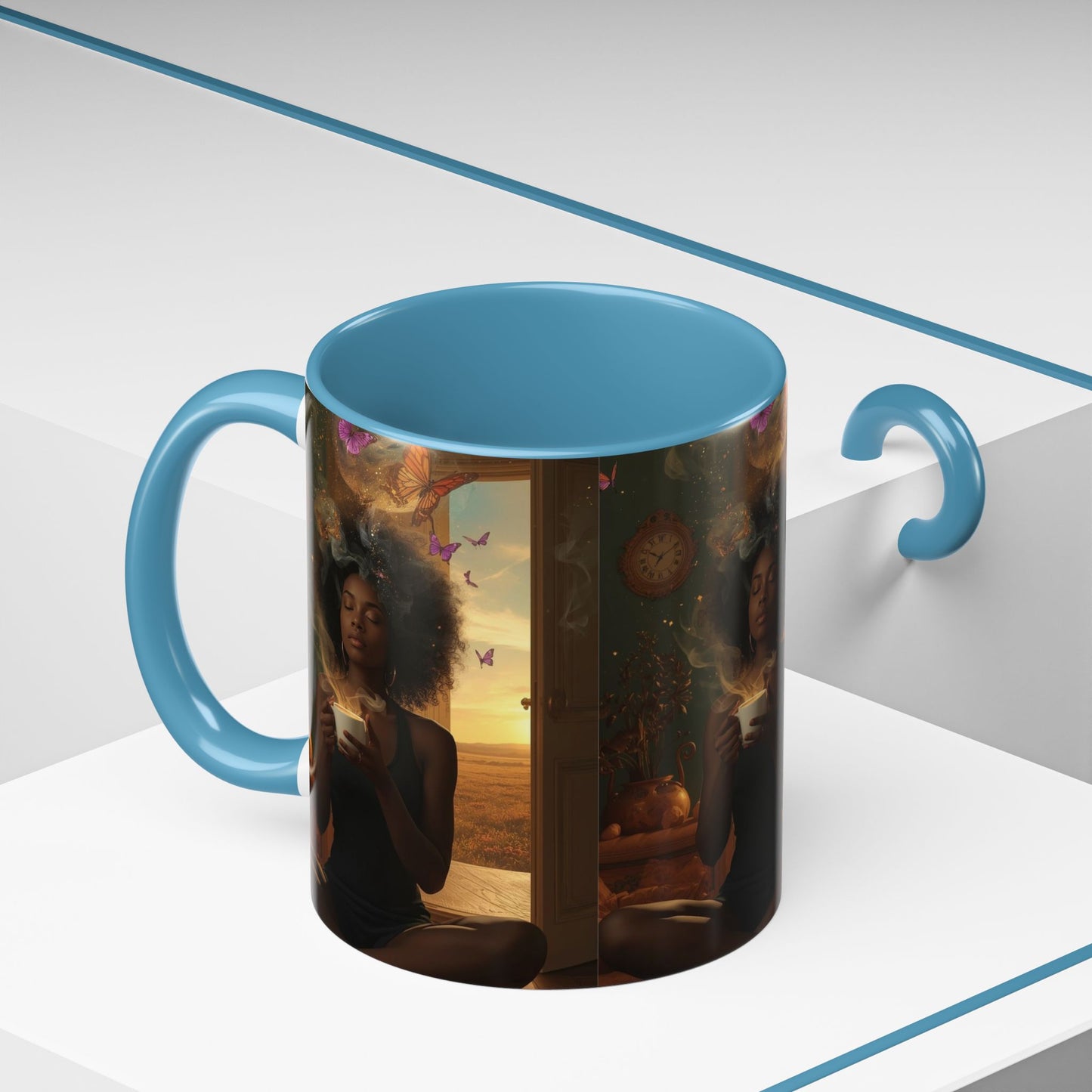 Serene Morning Accent Coffee Mug - Perfect for Tea Lovers, Unique Gift for Women, Cozy Home Decor, Butterfly Design Memento