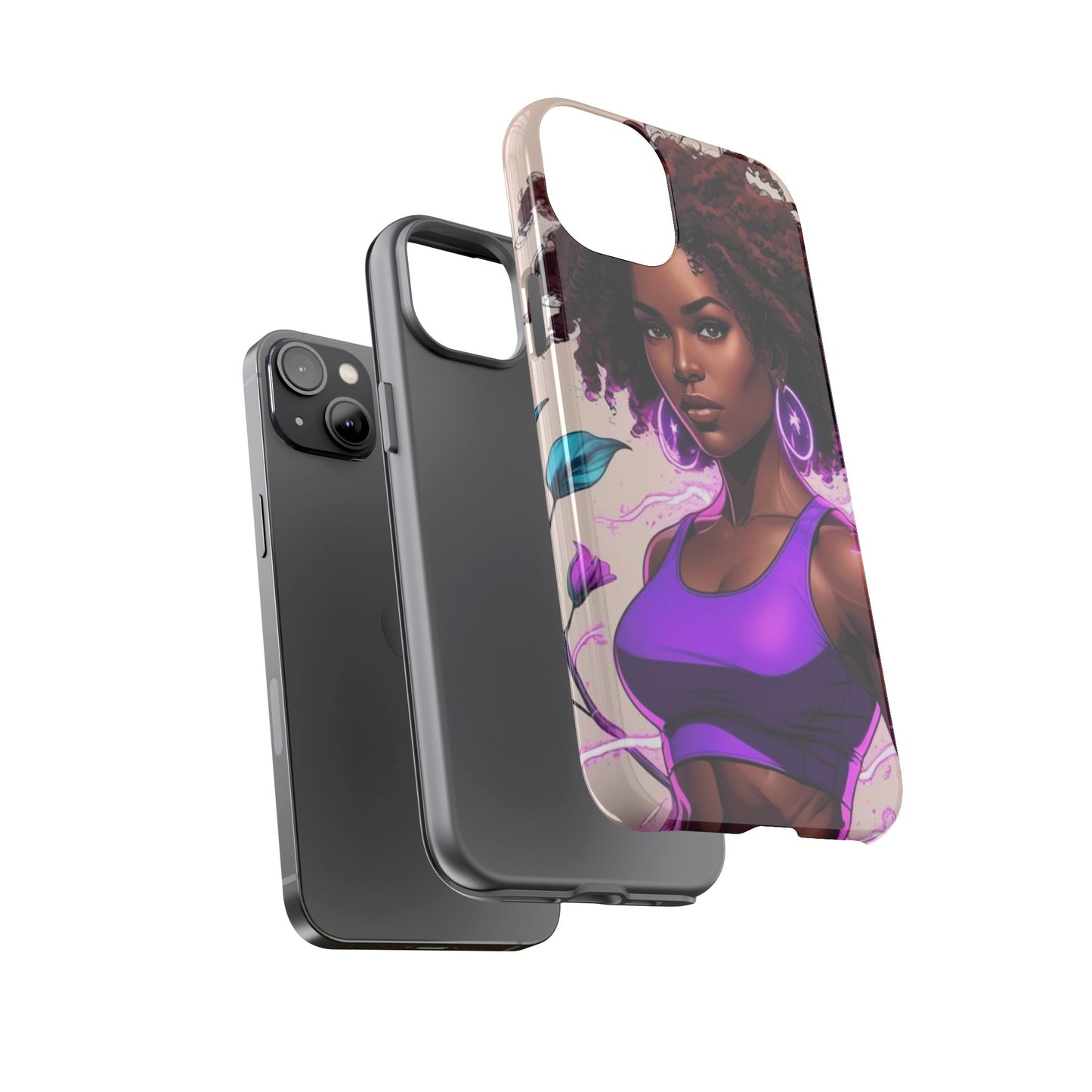 Vibrant Phone Case featuring Empowering Design, Black Woman Art, Floral Phone Accessory, Tough Cases for Gifts, Unique Gift for Her