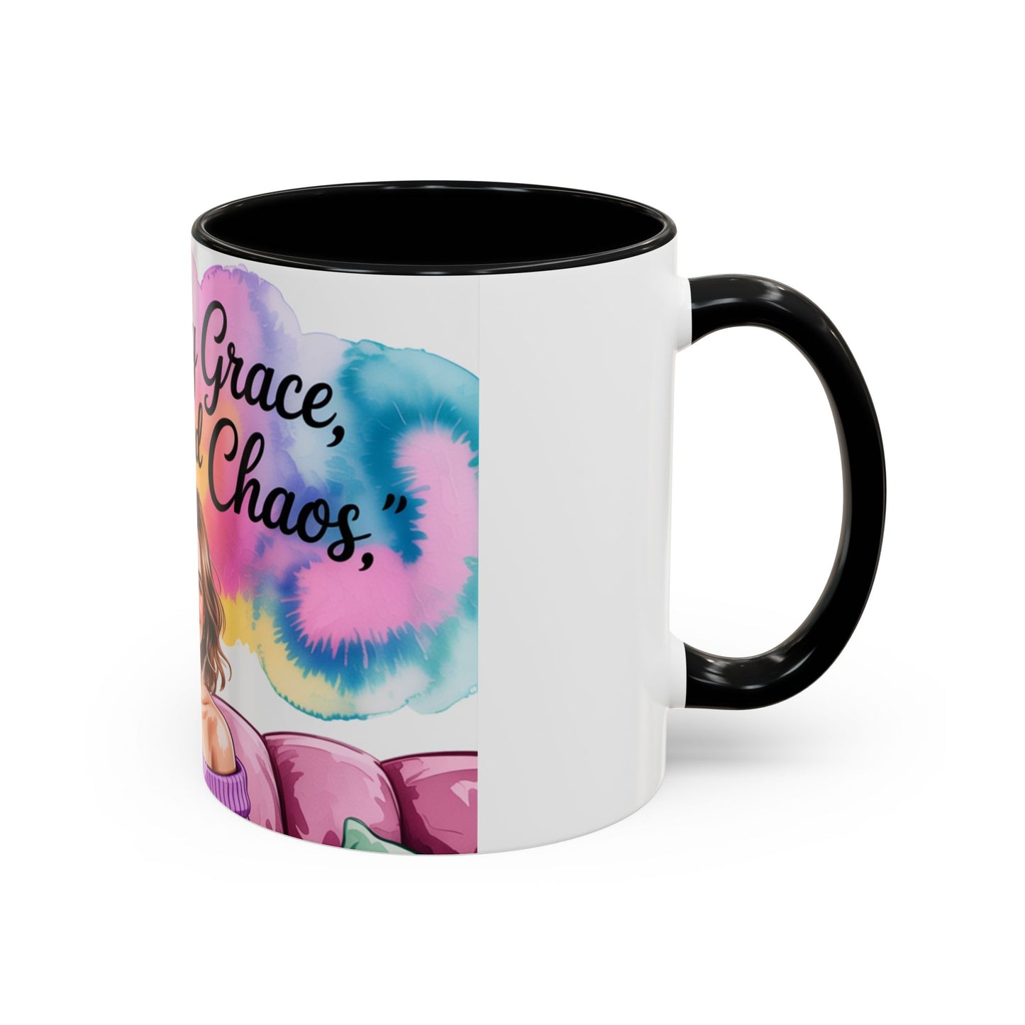 Fueled by Grace, Coffee, and Chaos Accent Coffee Mug, Colorful Design for Coffee Lovers, Hot chocolate