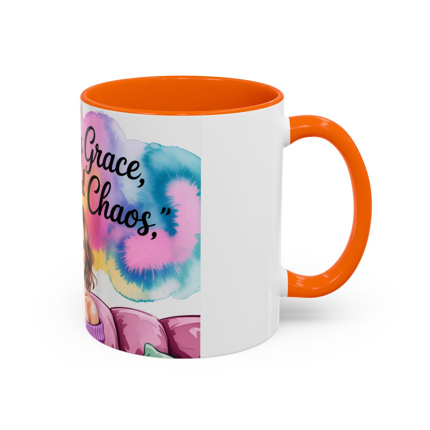 Fueled by Grace, Coffee, and Chaos Accent Coffee Mug, Colorful Design for Coffee Lovers, Hot chocolate