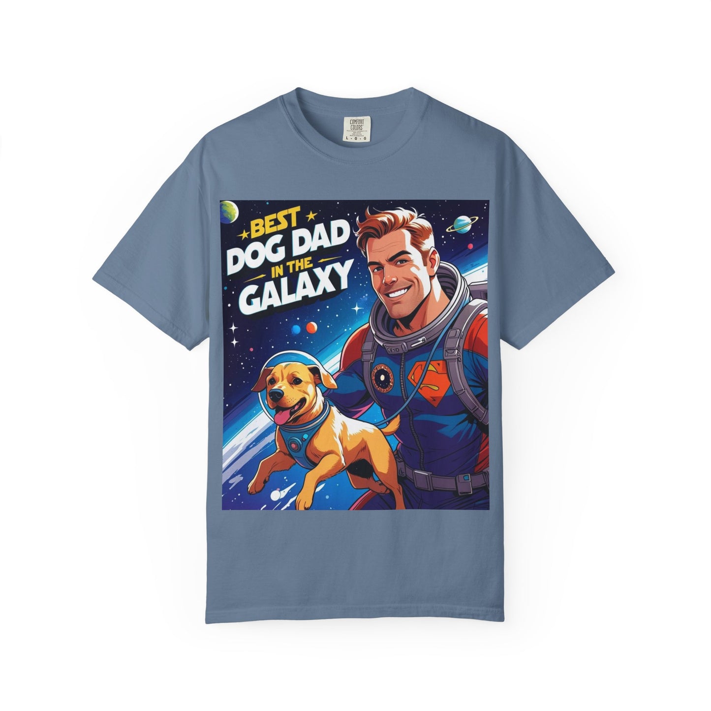 Best Dog Dad in the Galaxy Tee | Unisex Garment-Dyed T-shirt, Dog Lover Gift, Father's Day Shirt, Cute Dog Dad Apparel, Space Theme Tee