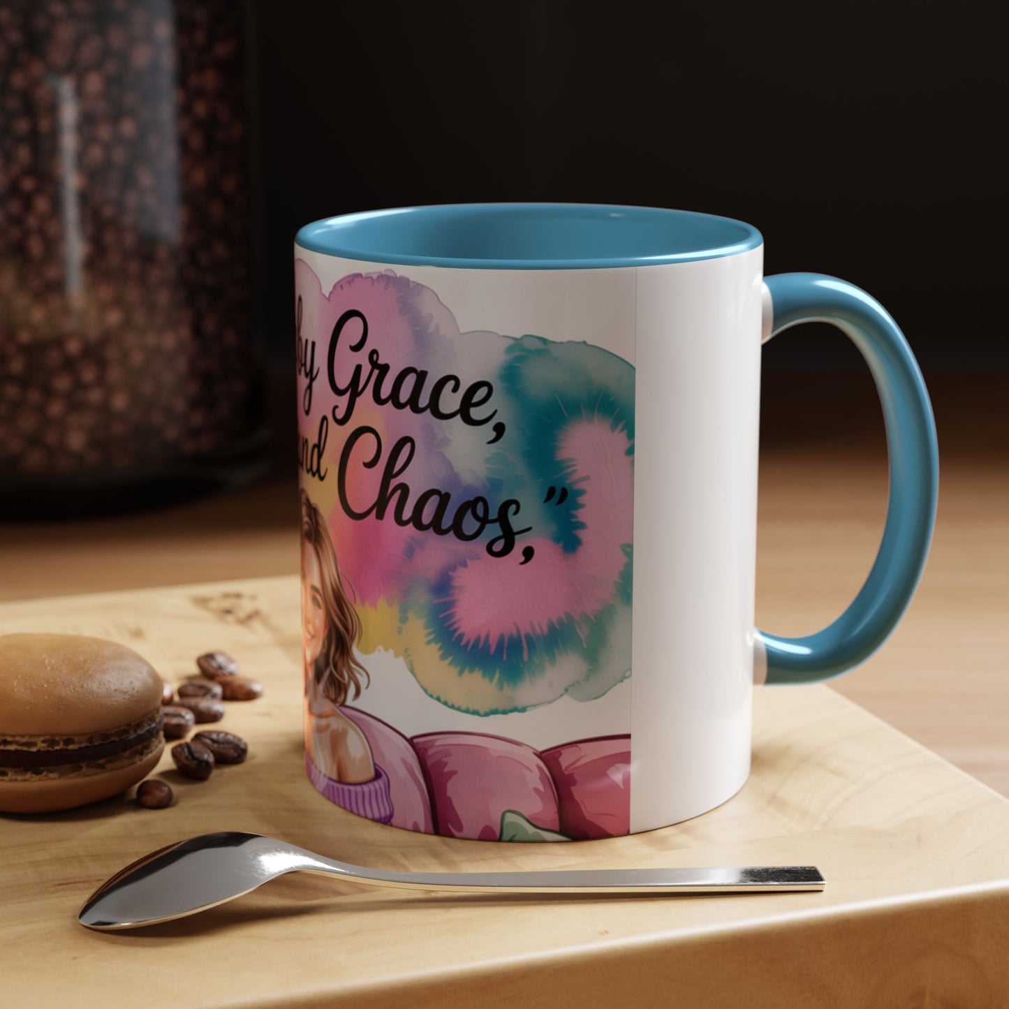 Fueled by Grace, Coffee, and Chaos Accent Coffee Mug, Colorful Design for Coffee Lovers, Hot chocolate