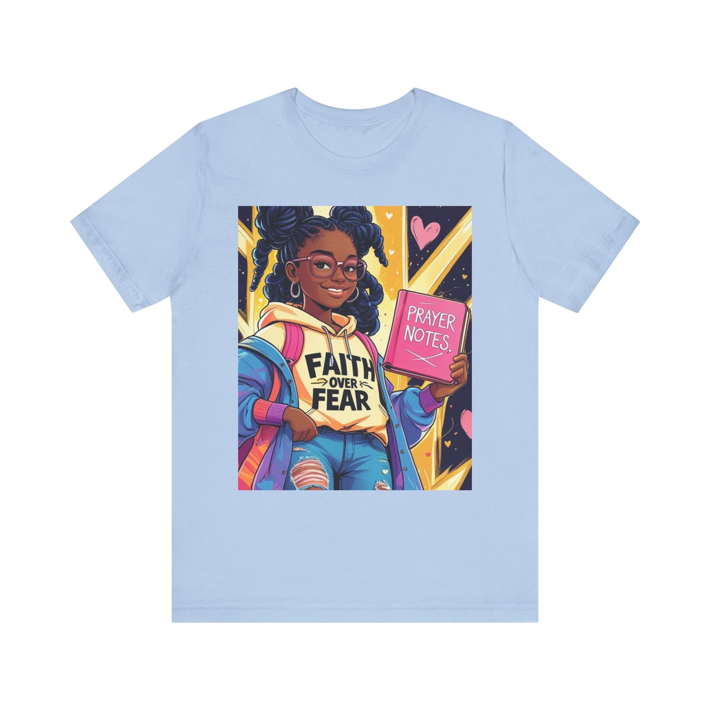 Faith Over Fear Unisex Tee - Empowering Graphic Shirt for Positivity, Inspirational Gift, Youth Apparel, Prayer Notes Design, Teen, Women