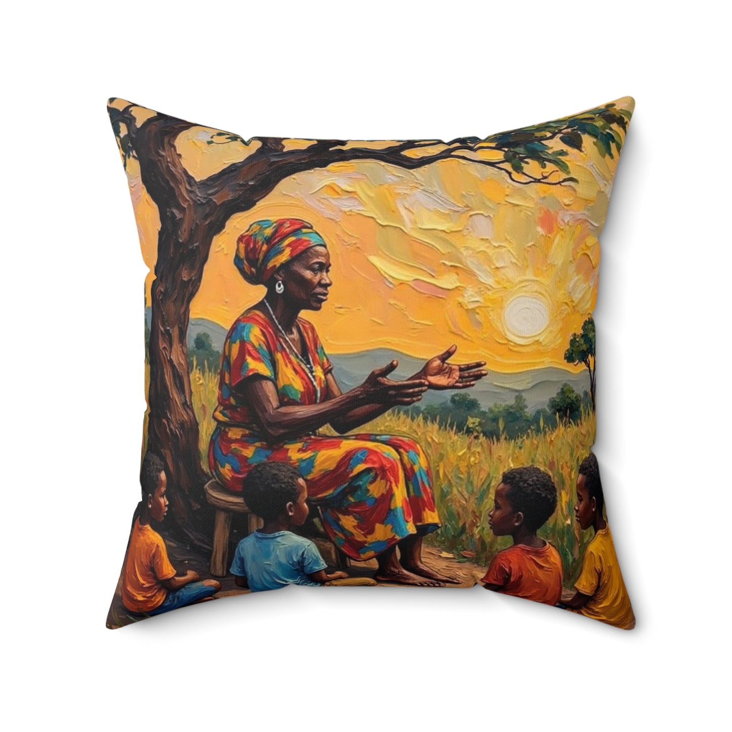 Cultural Storyteller Square Pillow – Boho Home Decor, Ethnic Art Cushion, Unique Gift, Living Room Style, Mother's Day Decor