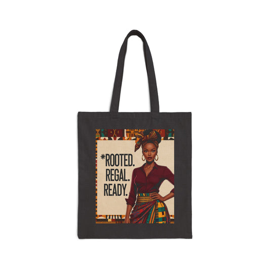 Empowering Cotton Canvas Tote Bag | Rooted Regal Ready, Free Black Proud Powerful, Eco-Friendly Shopper, Gift for Her, Fashion Statement
