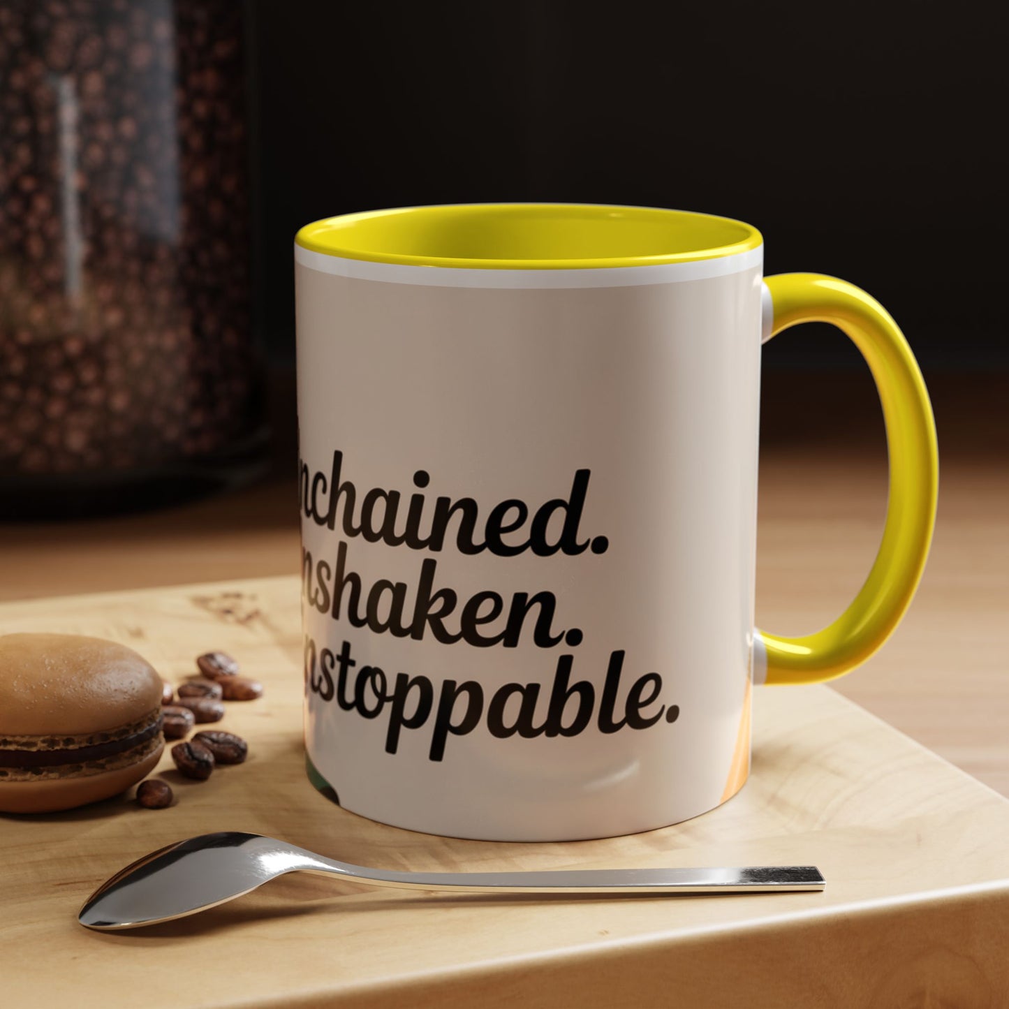 Unchained Unshaken Unstoppable Accent Coffee Mug, Juneteenth