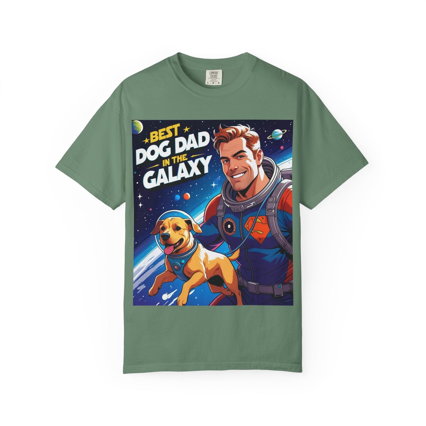 Best Dog Dad in the Galaxy Tee | Unisex Garment-Dyed T-shirt, Dog Lover Gift, Father's Day Shirt, Cute Dog Dad Apparel, Space Theme Tee
