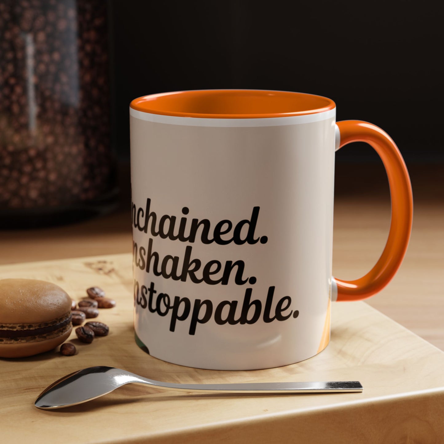 Unchained Unshaken Unstoppable Accent Coffee Mug, Juneteenth