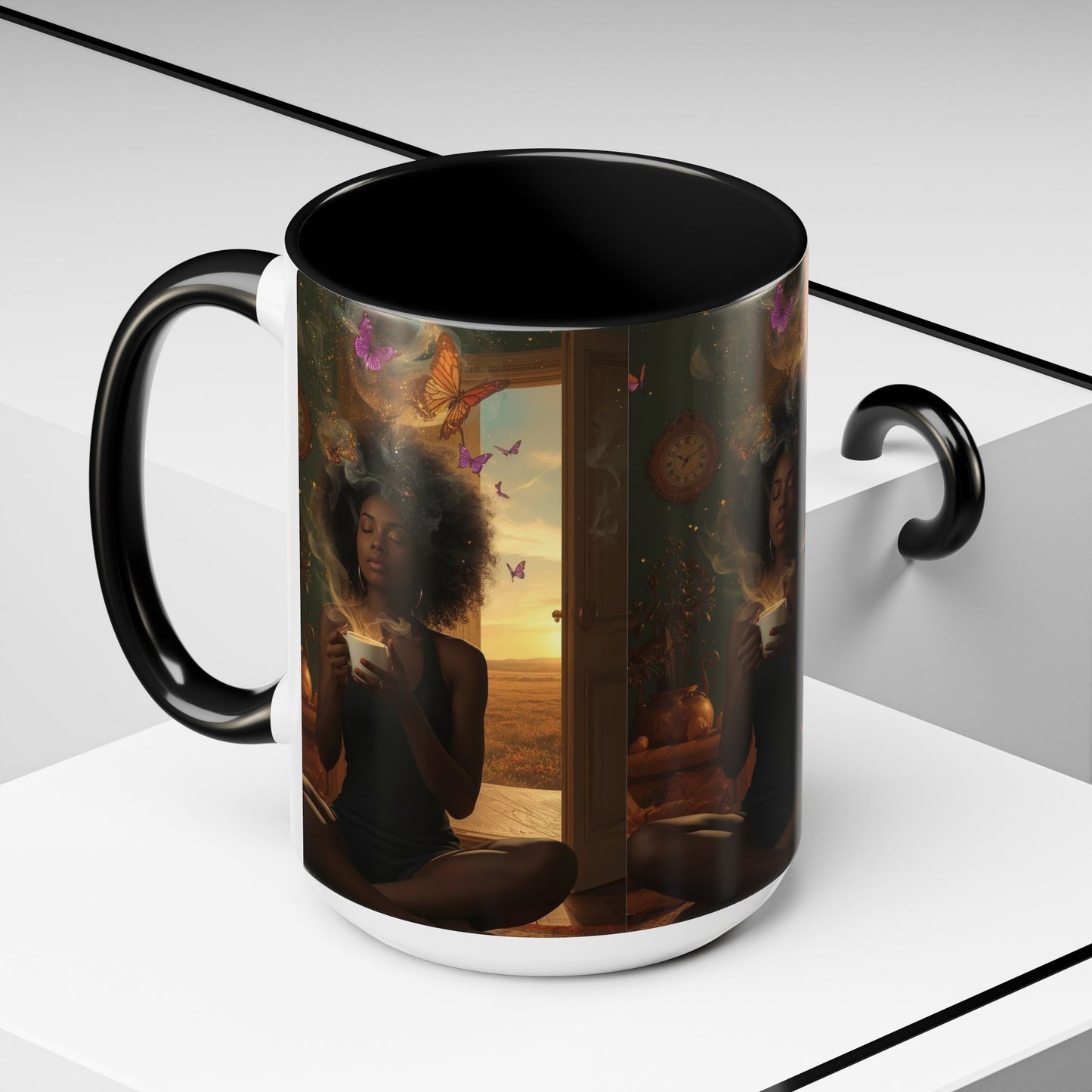 Serene Morning Accent Coffee Mug - Perfect for Tea Lovers, Unique Gift for Women, Cozy Home Decor, Butterfly Design Memento