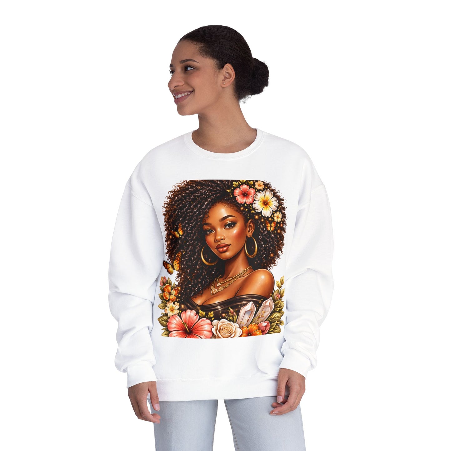Afro Floral Portrait Crewneck Sweatshirt