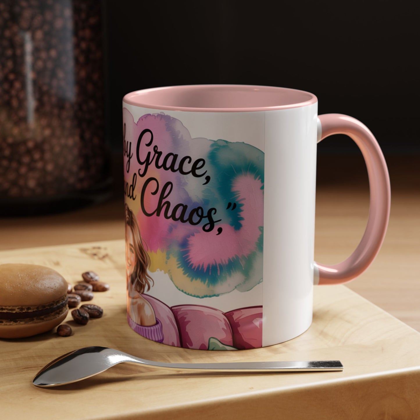 Fueled by Grace, Coffee, and Chaos Accent Coffee Mug, Colorful Design for Coffee Lovers, Hot chocolate