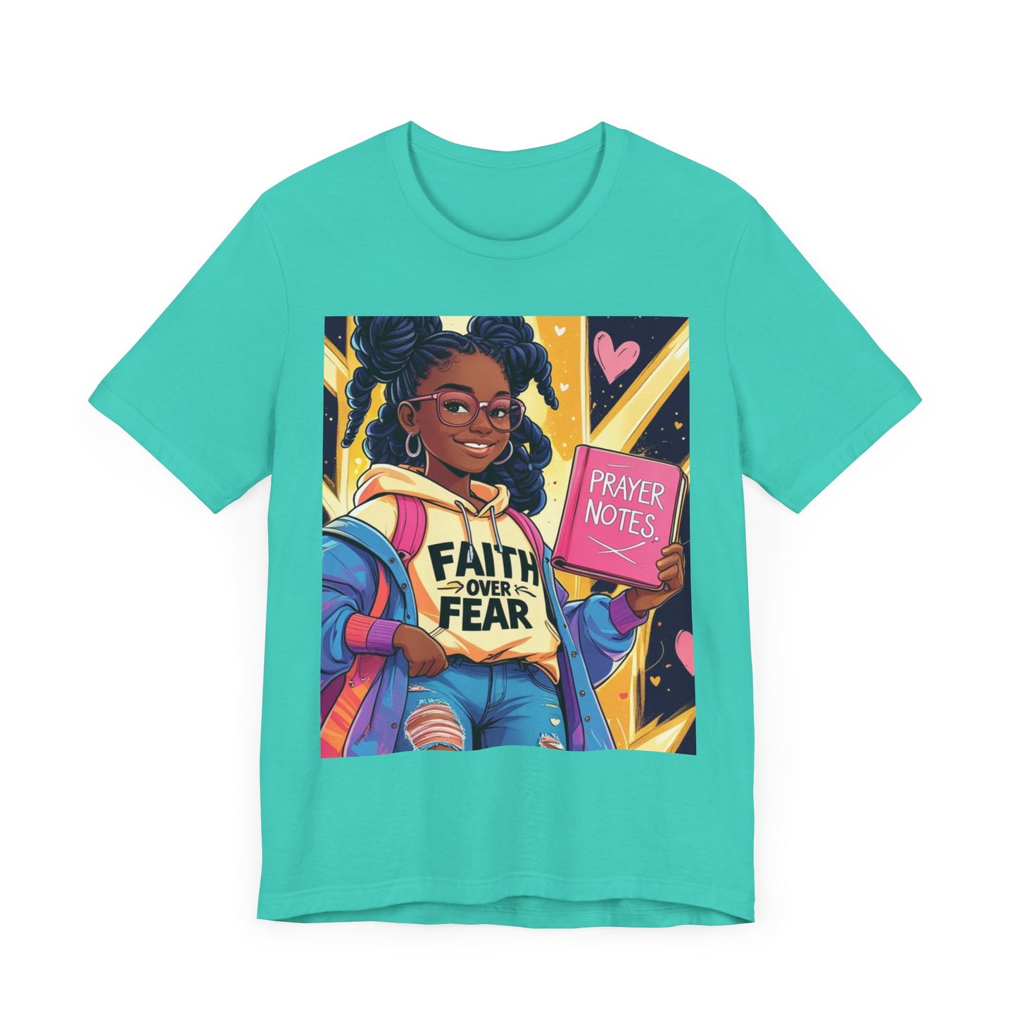 Faith Over Fear Unisex Tee - Empowering Graphic Shirt for Positivity, Inspirational Gift, Youth Apparel, Prayer Notes Design, Teen, Women