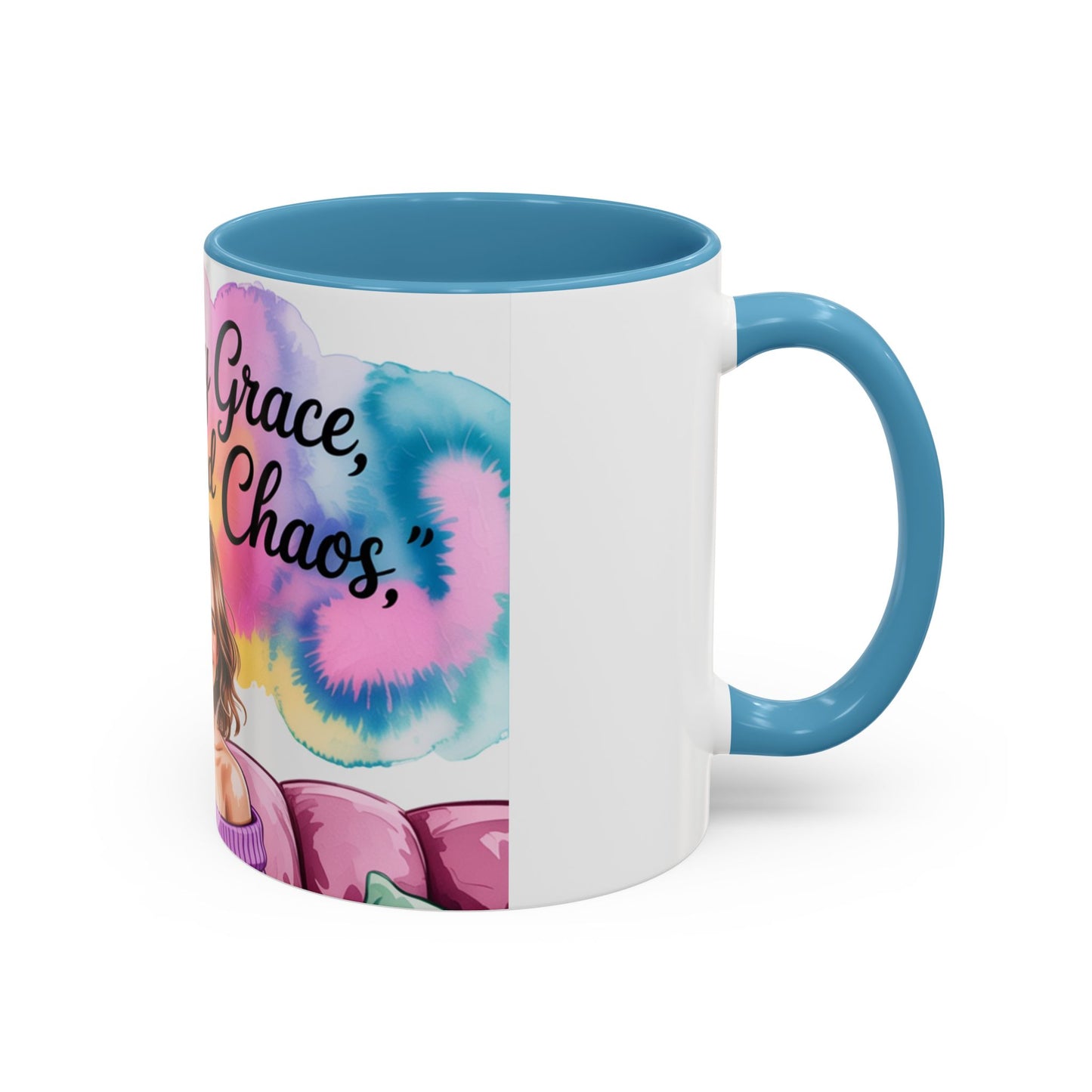 Fueled by Grace, Coffee, and Chaos Accent Coffee Mug, Colorful Design for Coffee Lovers, Hot chocolate