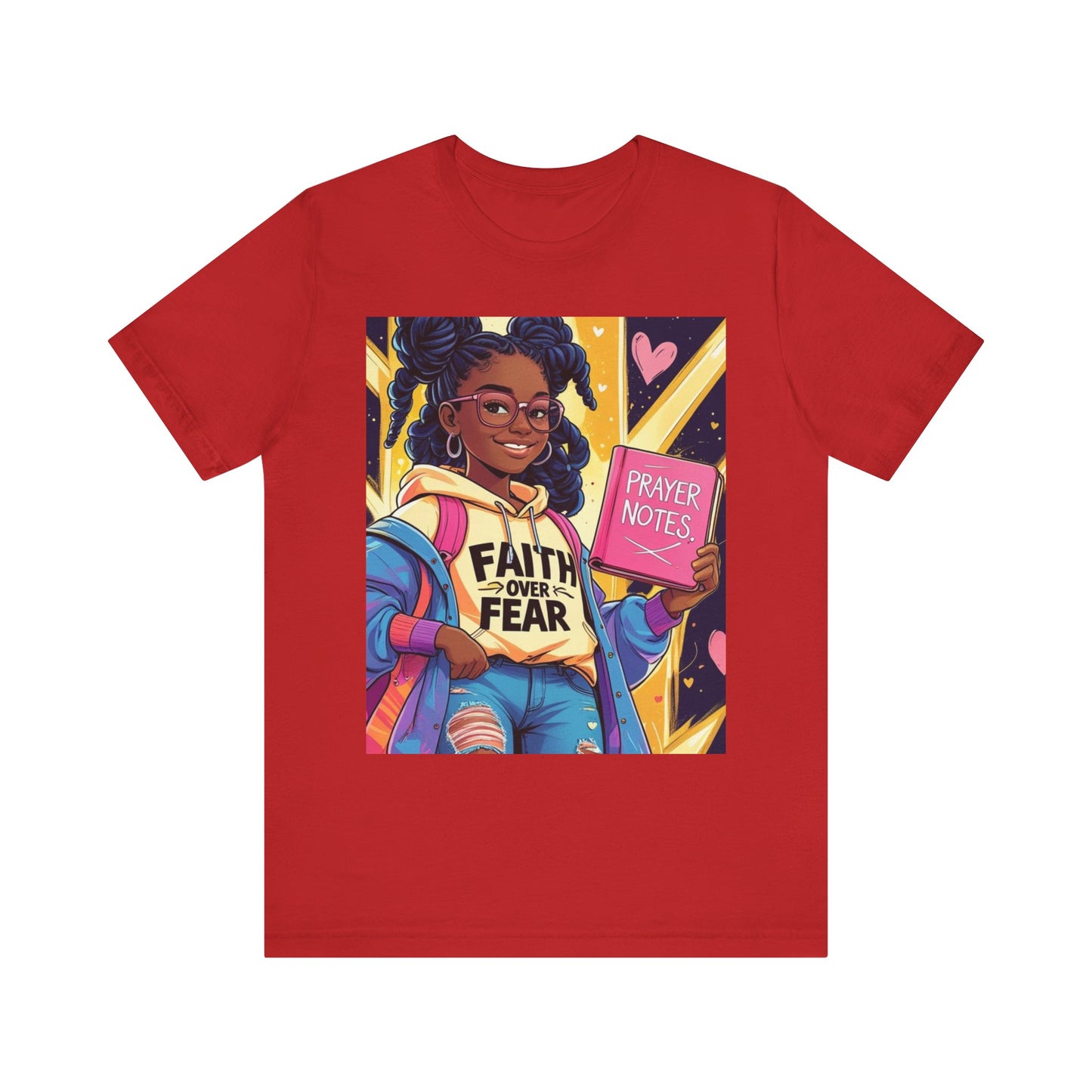 Faith Over Fear Unisex Tee - Empowering Graphic Shirt for Positivity, Inspirational Gift, Youth Apparel, Prayer Notes Design, Teen, Women