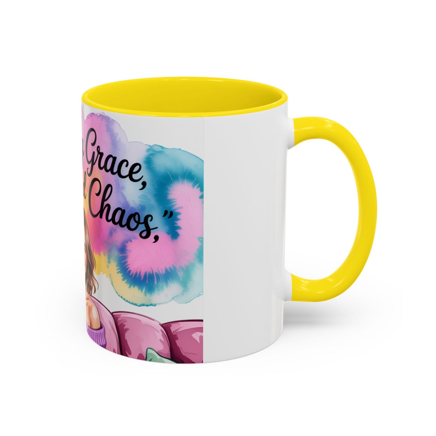 Fueled by Grace, Coffee, and Chaos Accent Coffee Mug, Colorful Design for Coffee Lovers, Hot chocolate