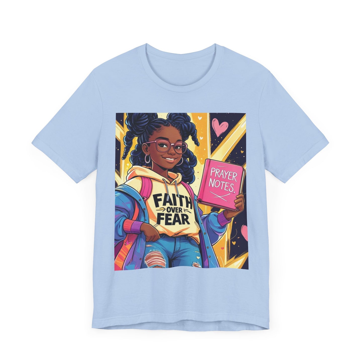 Faith Over Fear Unisex Tee - Empowering Graphic Shirt for Positivity, Inspirational Gift, Youth Apparel, Prayer Notes Design, Teen, Women