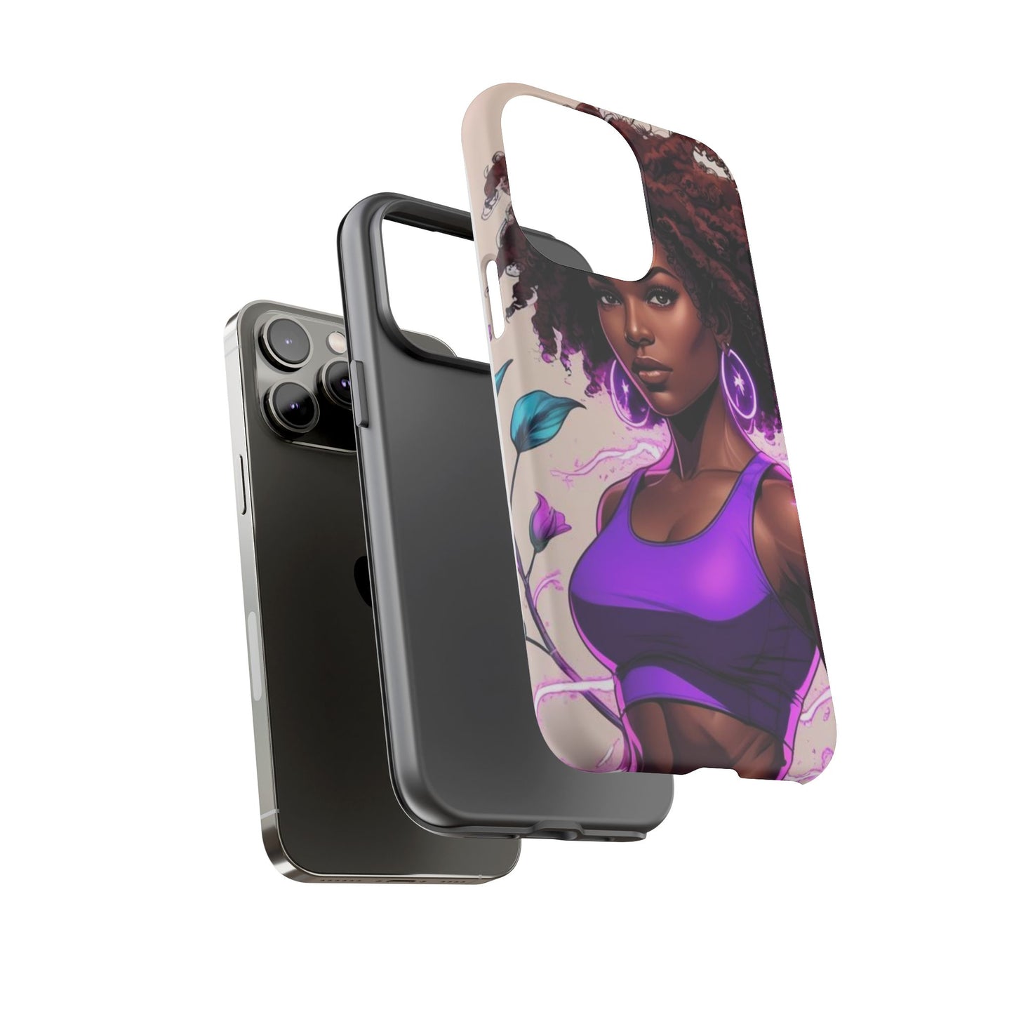 Vibrant Phone Case featuring Empowering Design, Black Woman Art, Floral Phone Accessory, Tough Cases for Gifts, Unique Gift for Her