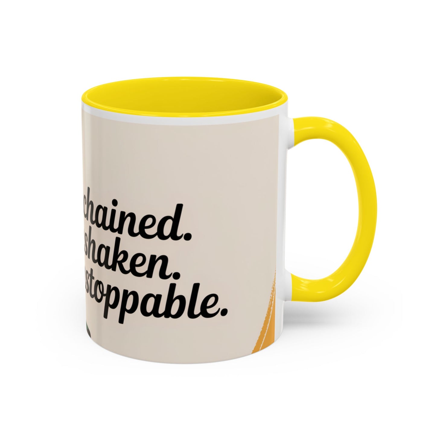 Unchained Unshaken Unstoppable Accent Coffee Mug, Juneteenth