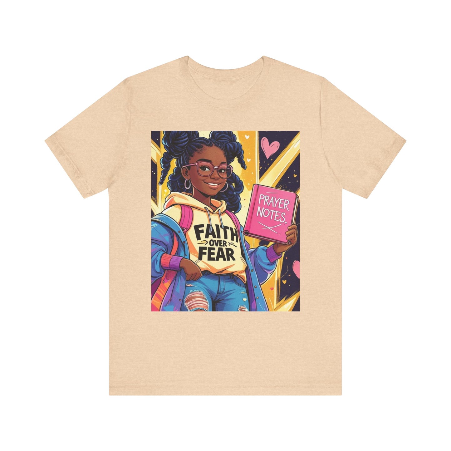 Faith Over Fear Unisex Tee - Empowering Graphic Shirt for Positivity, Inspirational Gift, Youth Apparel, Prayer Notes Design, Teen, Women