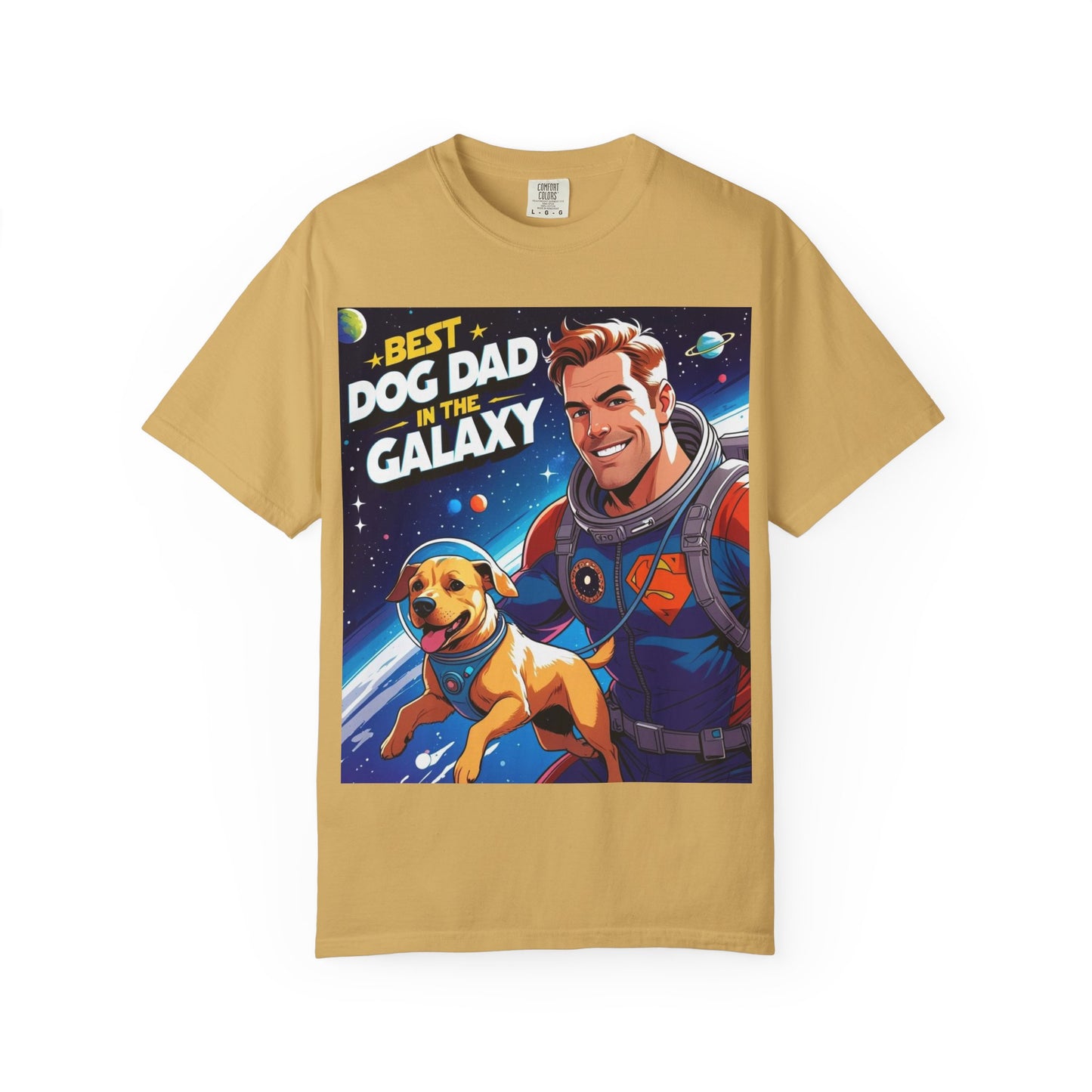 Best Dog Dad in the Galaxy Tee | Unisex Garment-Dyed T-shirt, Dog Lover Gift, Father's Day Shirt, Cute Dog Dad Apparel, Space Theme Tee