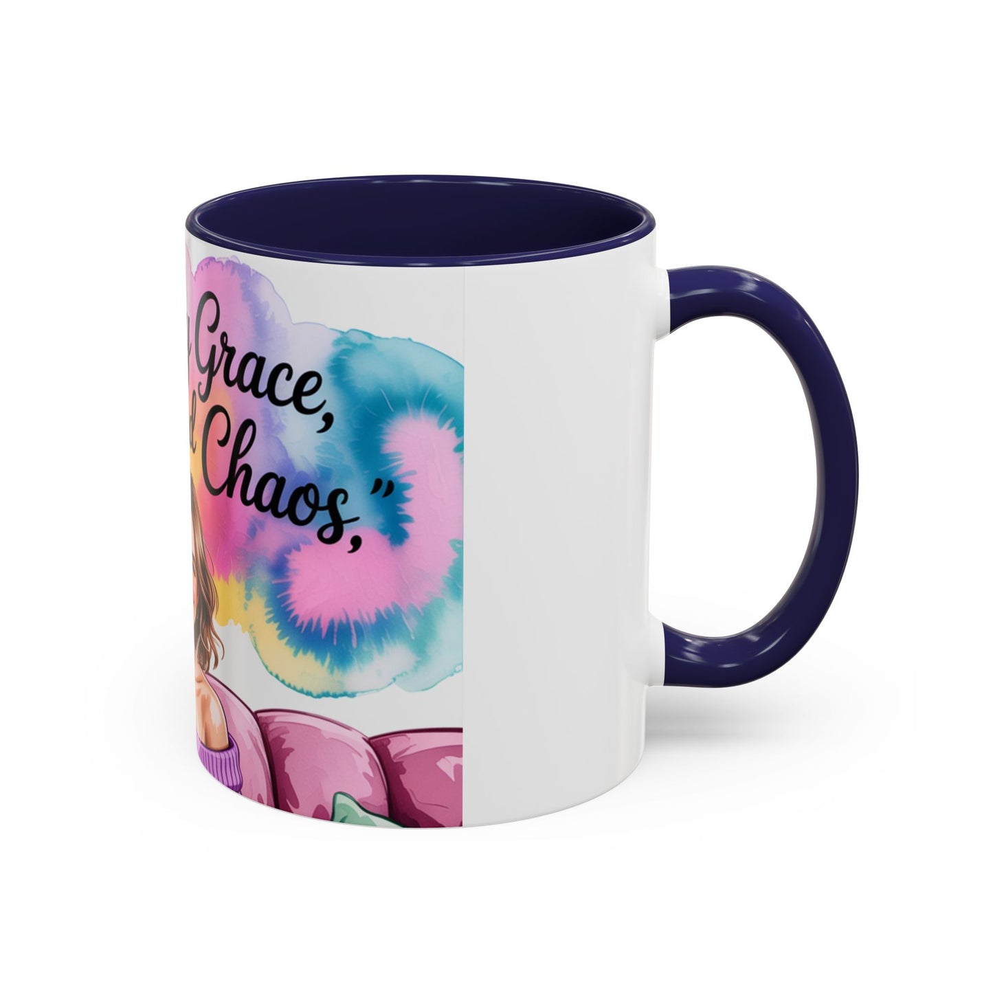 Fueled by Grace, Coffee, and Chaos Accent Coffee Mug, Colorful Design for Coffee Lovers, Hot chocolate