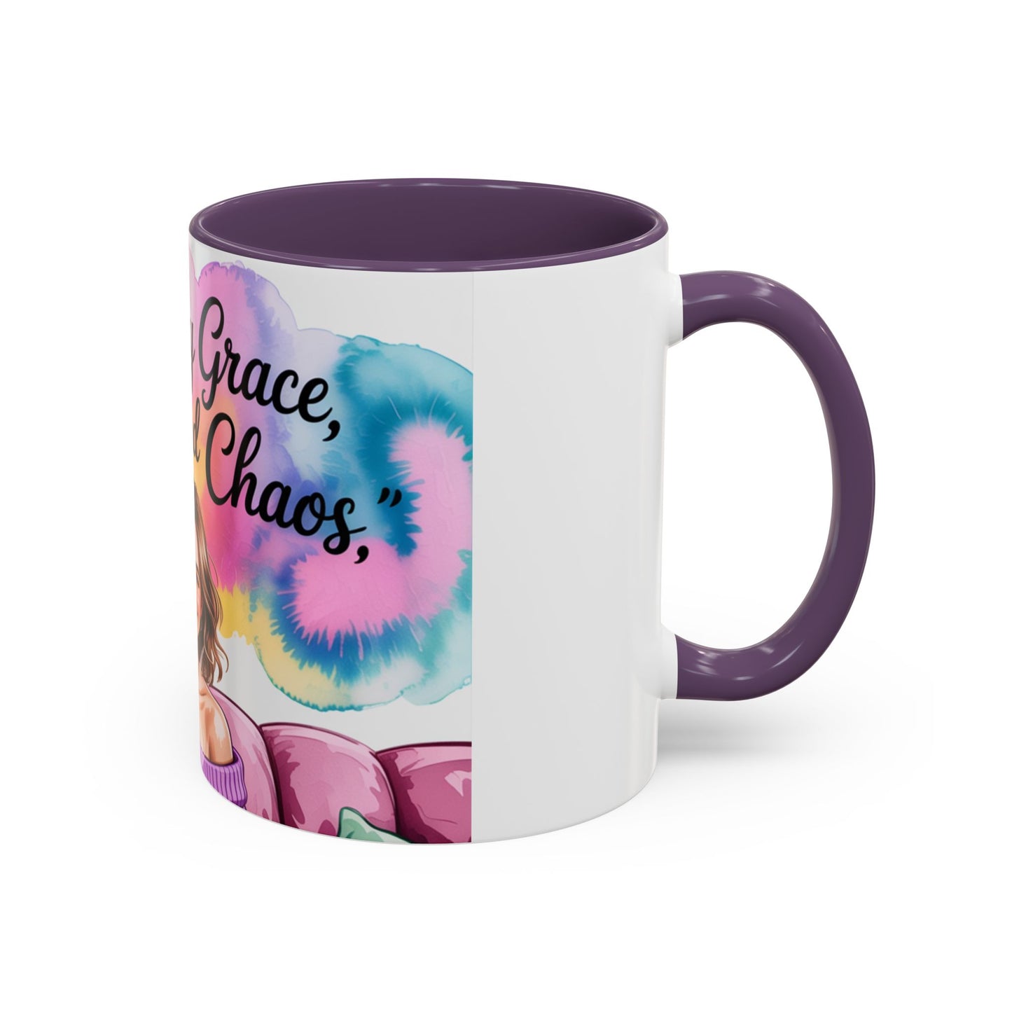 Fueled by Grace, Coffee, and Chaos Accent Coffee Mug, Colorful Design for Coffee Lovers, Hot chocolate
