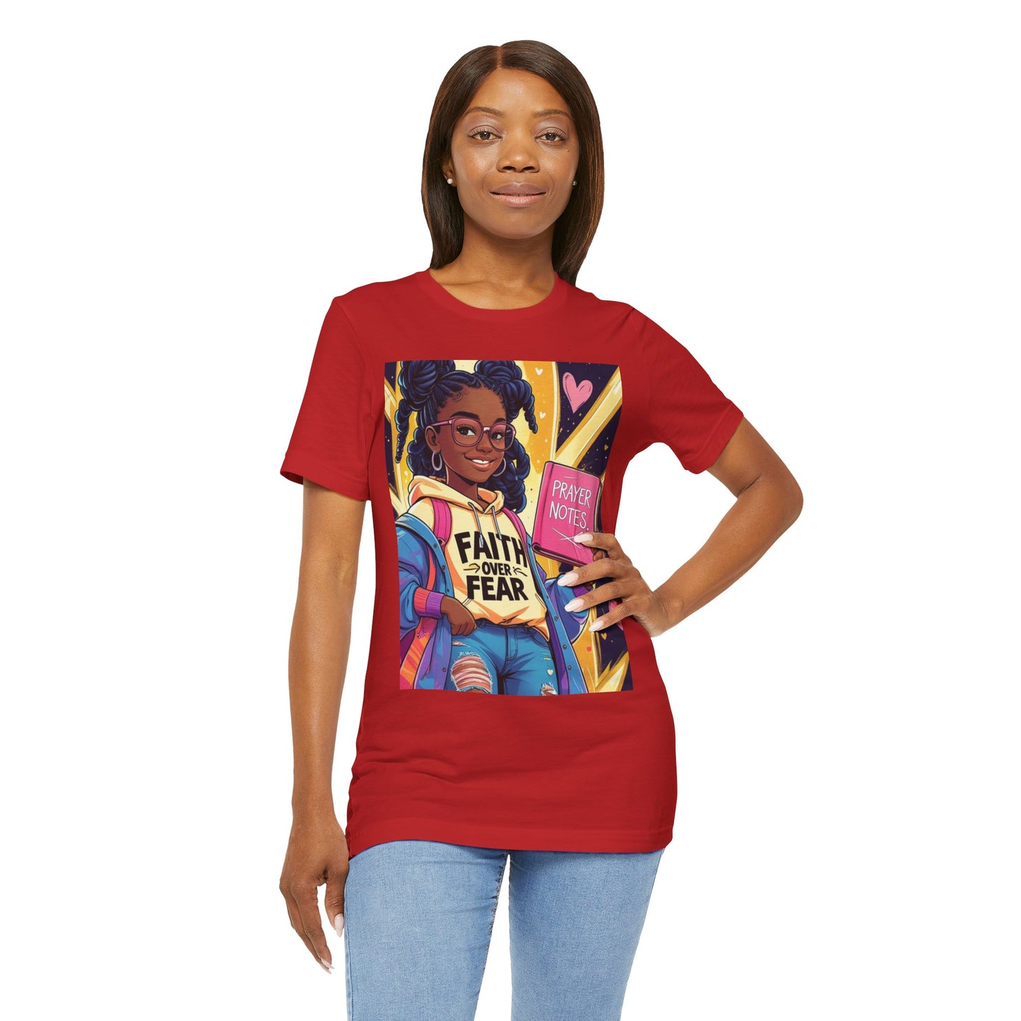 Faith Over Fear Unisex Tee - Empowering Graphic Shirt for Positivity, Inspirational Gift, Youth Apparel, Prayer Notes Design, Teen, Women