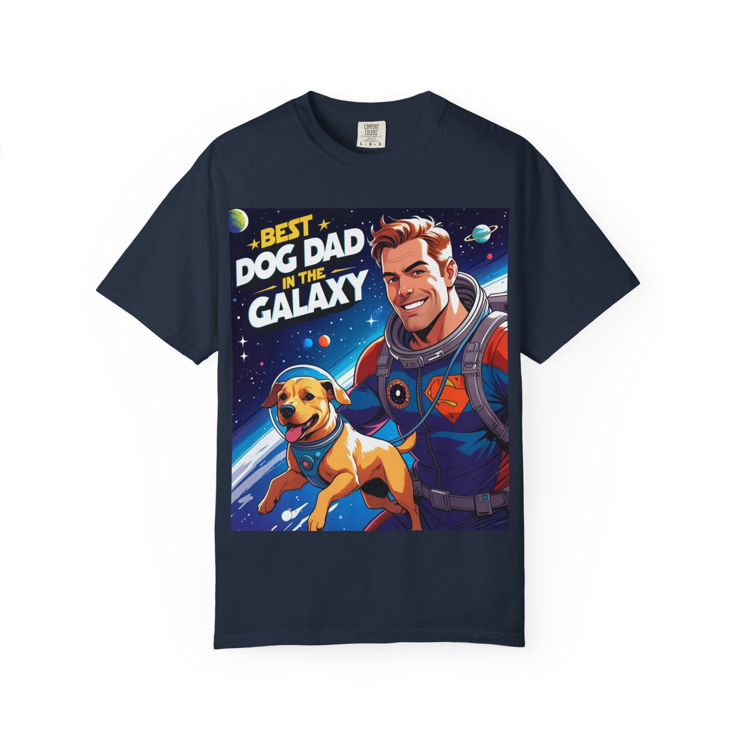 Best Dog Dad in the Galaxy Tee | Unisex Garment-Dyed T-shirt, Dog Lover Gift, Father's Day Shirt, Cute Dog Dad Apparel, Space Theme Tee