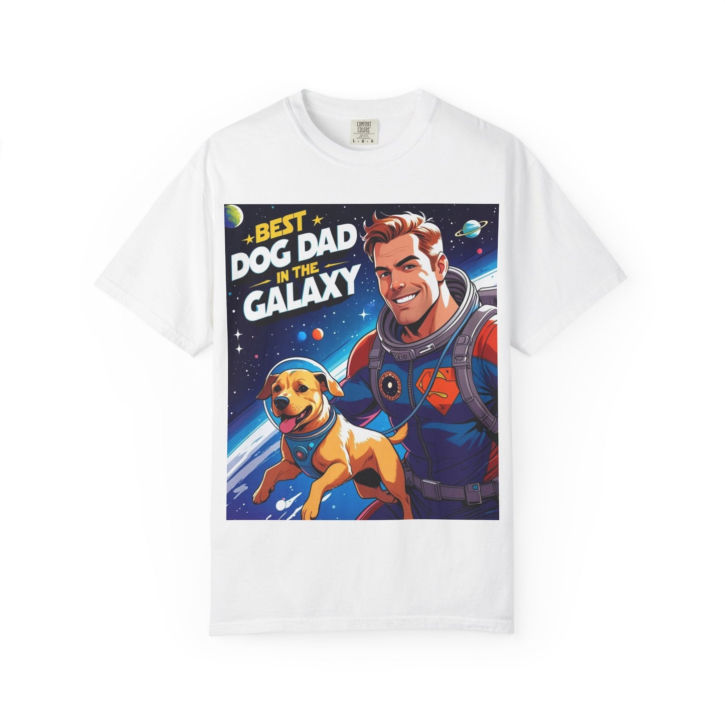 Best Dog Dad in the Galaxy Tee | Unisex Garment-Dyed T-shirt, Dog Lover Gift, Father's Day Shirt, Cute Dog Dad Apparel, Space Theme Tee